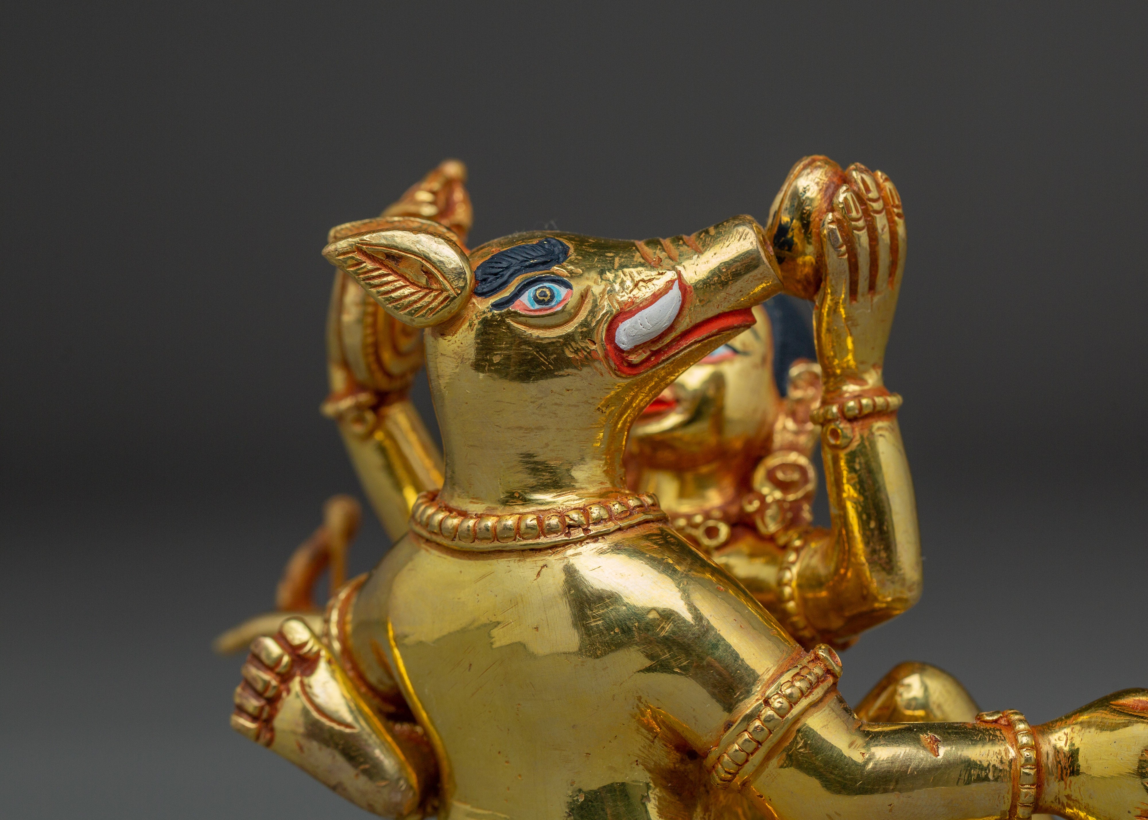 Varaha with Consort Statue | Handcrafted Gold Gilded Copper Vishnu Avatar