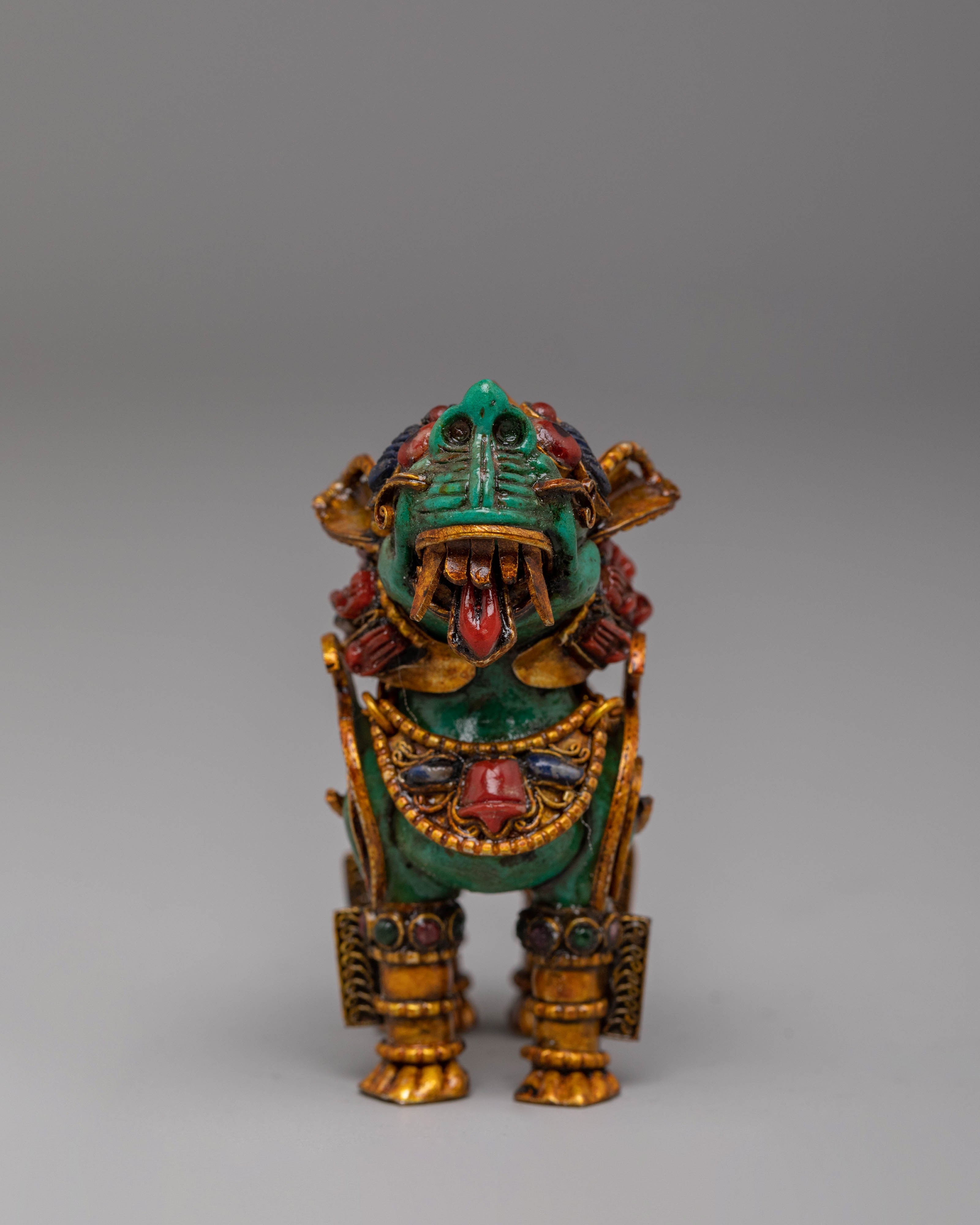 Himalayan Crystal Stupa and Guardian Lion Set | Electro Gold-Plated Tibetan Art