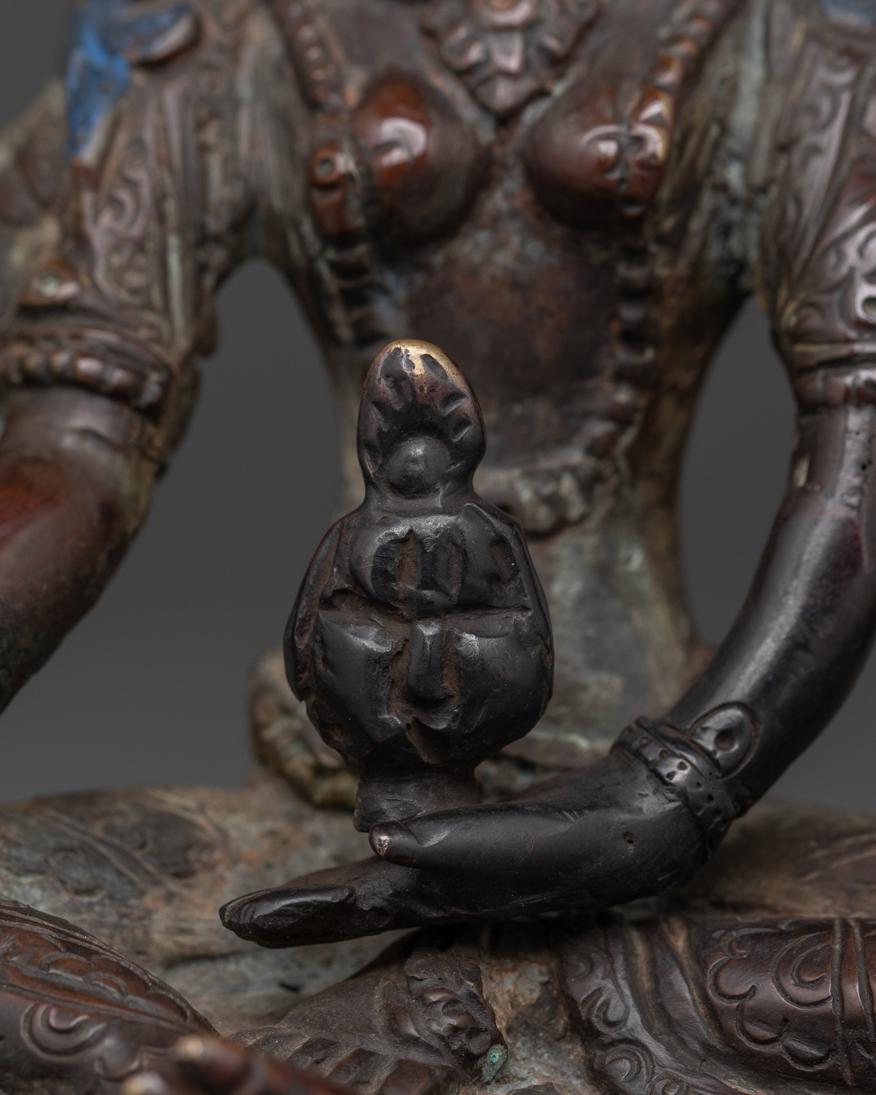 Handcrafted Tibetan Vashudhara Deity Statue | Oxidized Copper Goddess Sculpture