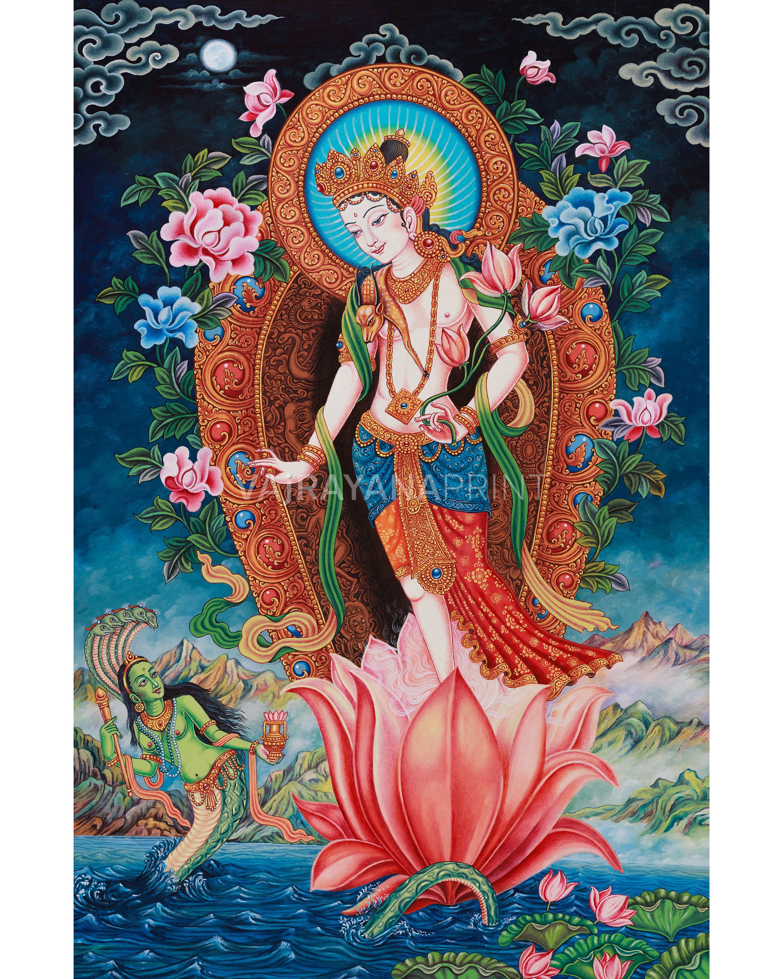 Chexrezig Standing Chenrezig Thangka Print | The Buddha of Infinite Compassion
