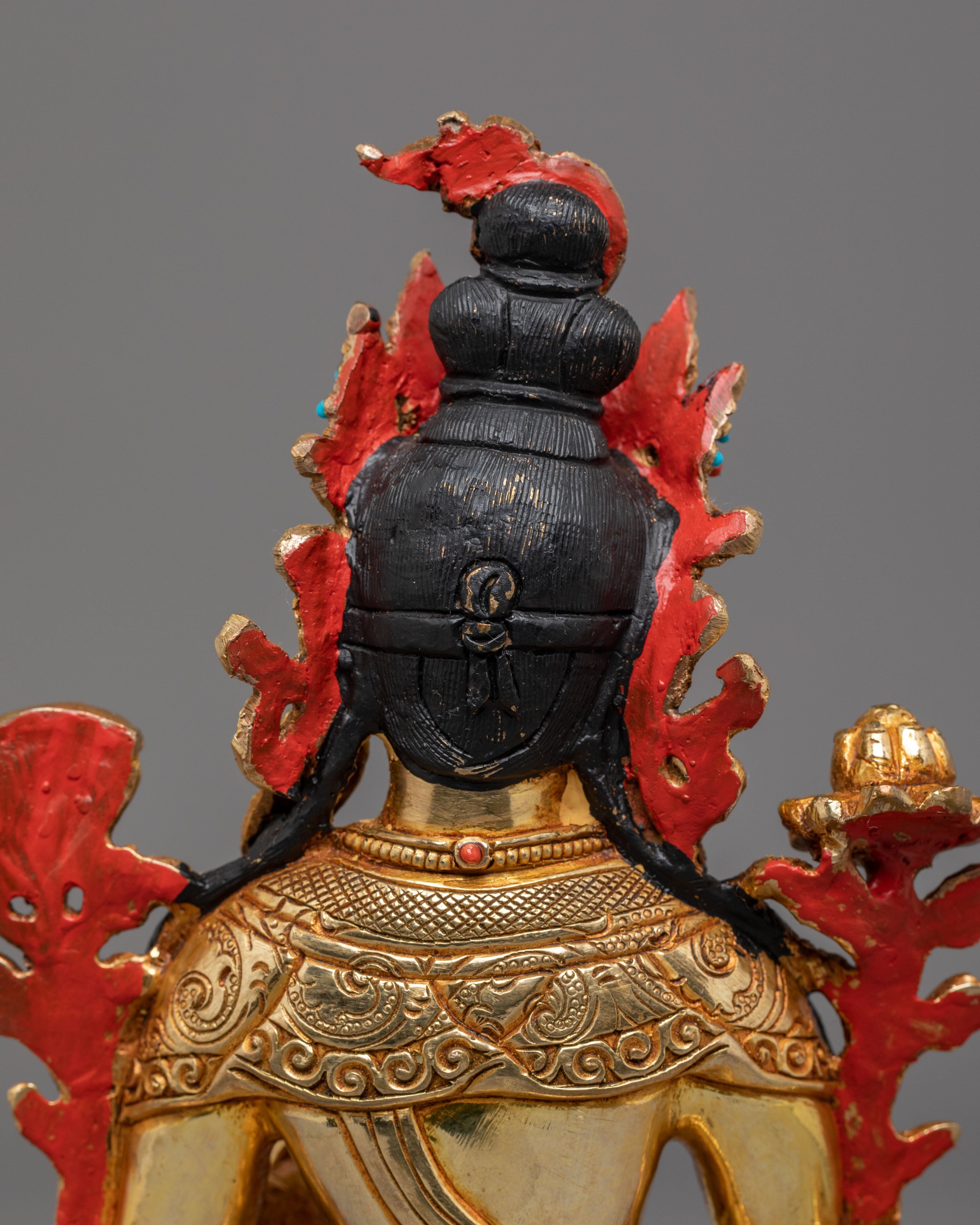 Mother Shyama Tara Sacred Statue | Gold Plated Copper Sculpture with Coral & Turquoise