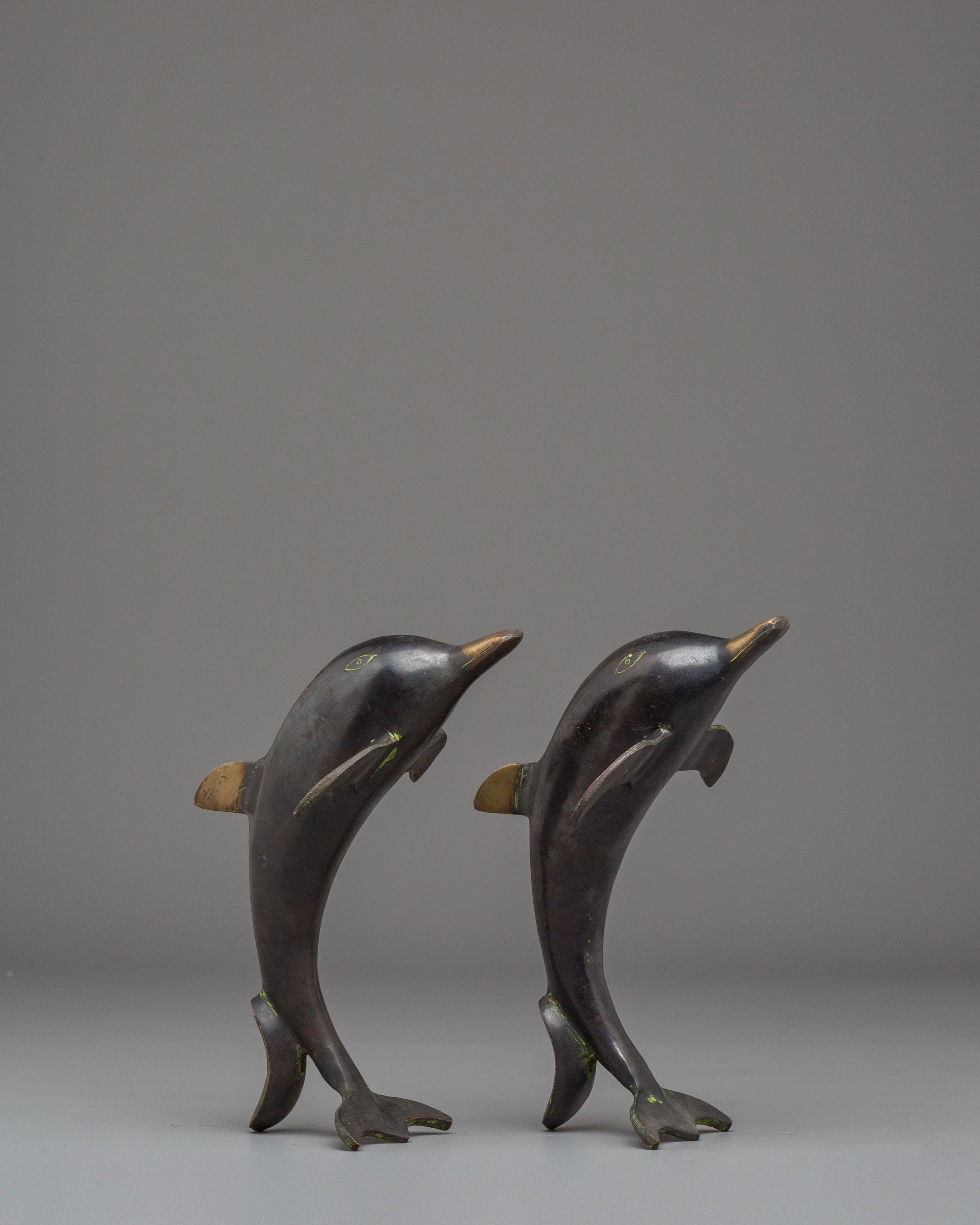 Handcrafted Dolphin Set | Spiritual Gold-Plated Copper Ocean Art