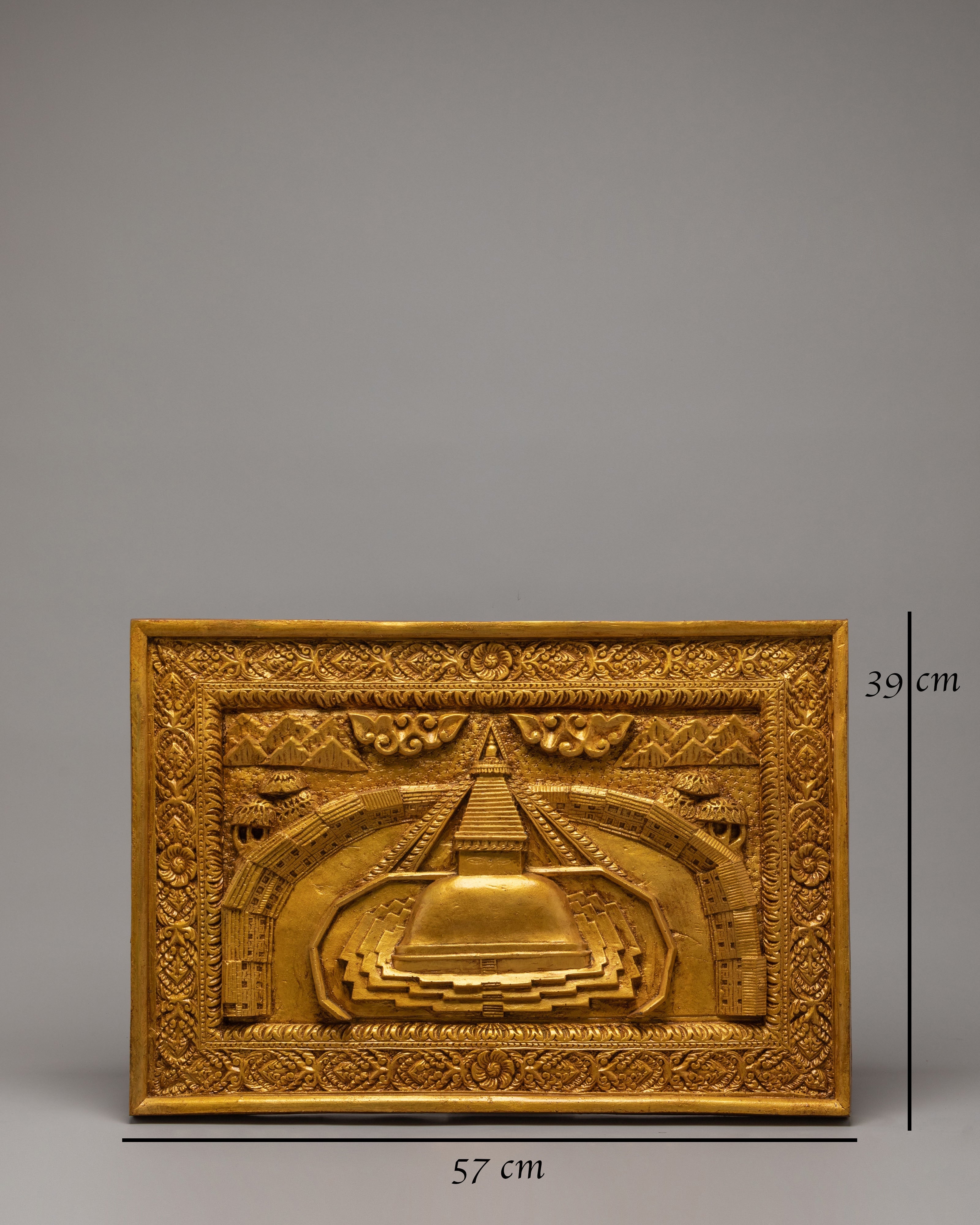 Traditional Golden Stupa Wall Hanging | Sacred Tibetan Art
