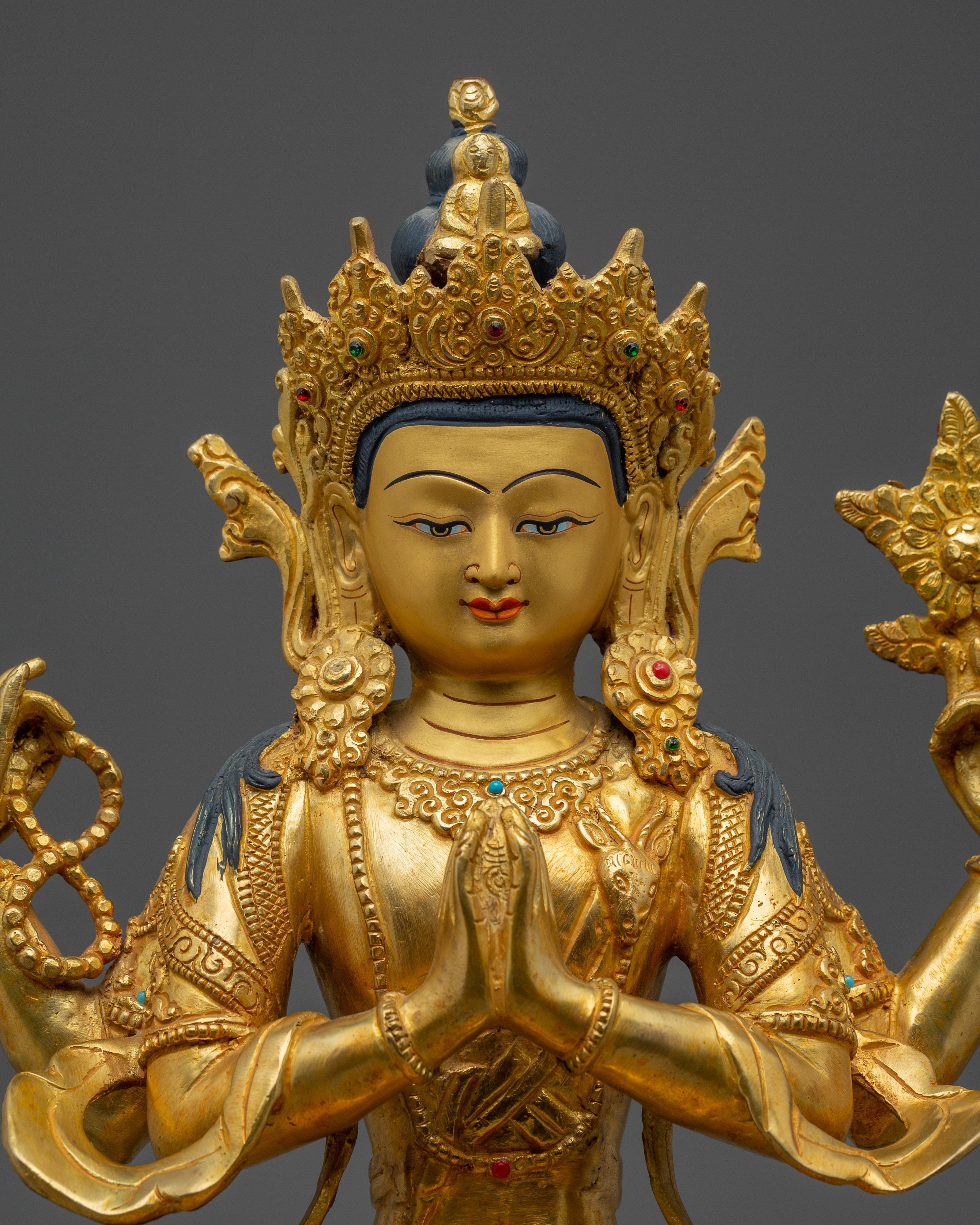 Handcrafted Chenrezig Compassion Deity Sculpture | Four-Armed Avalokiteshvara Deity