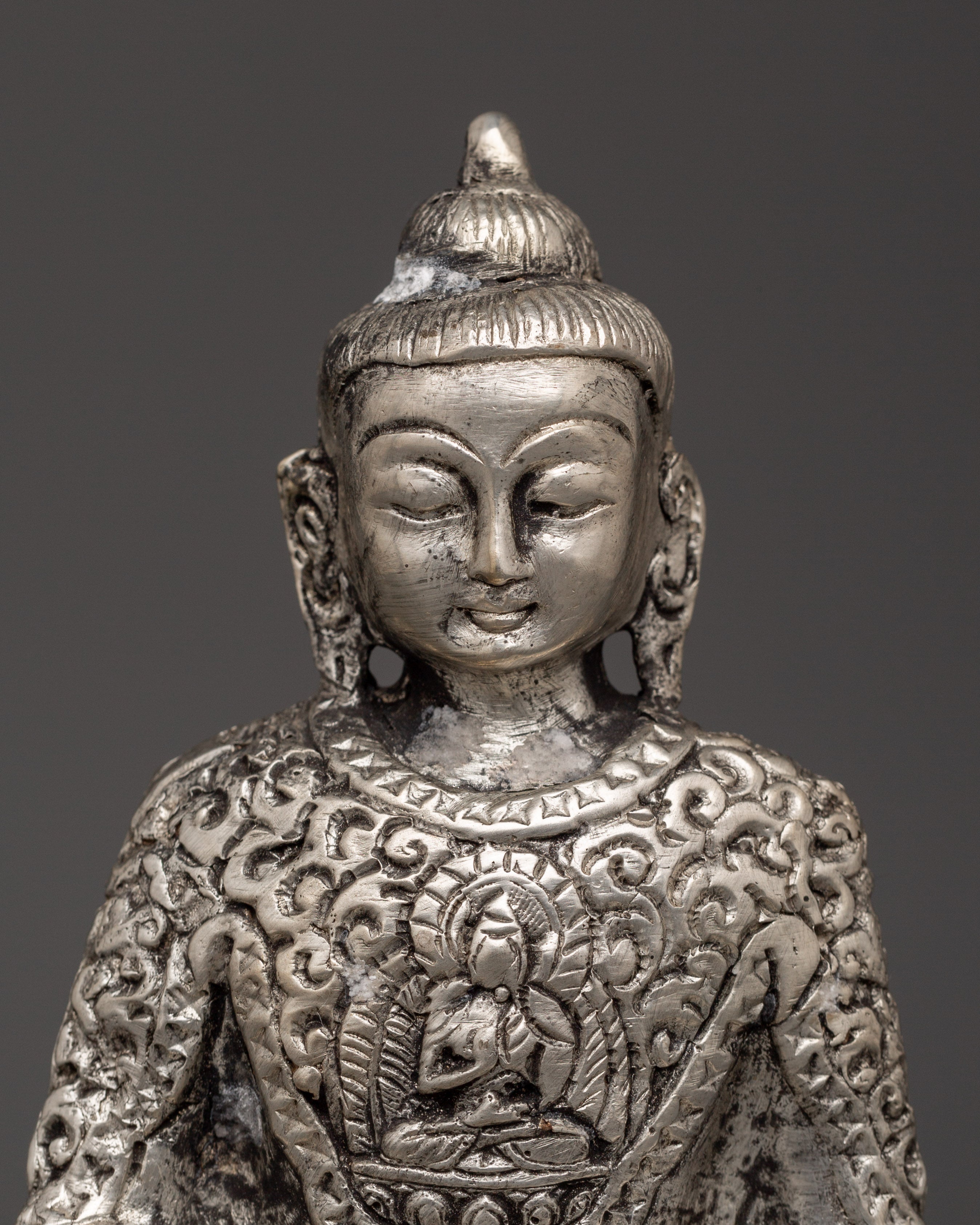 Amitabha Copper Silver Plated Statue | Tibetan Buddhist Sculpture, Handcrafted Longevity