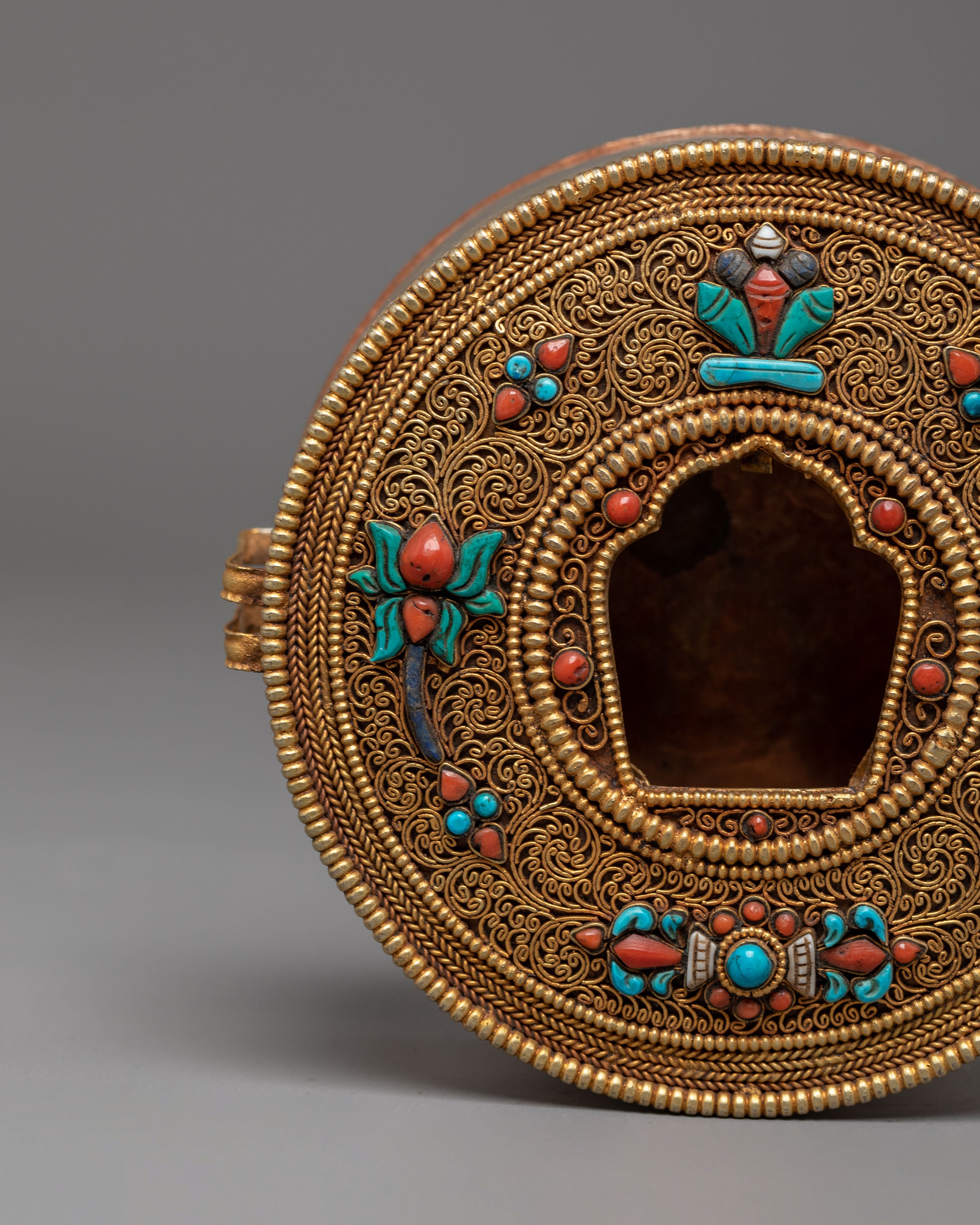 Handmade Gold Plated Ghau Box | Tibetan Sacred Box for Ritual Use