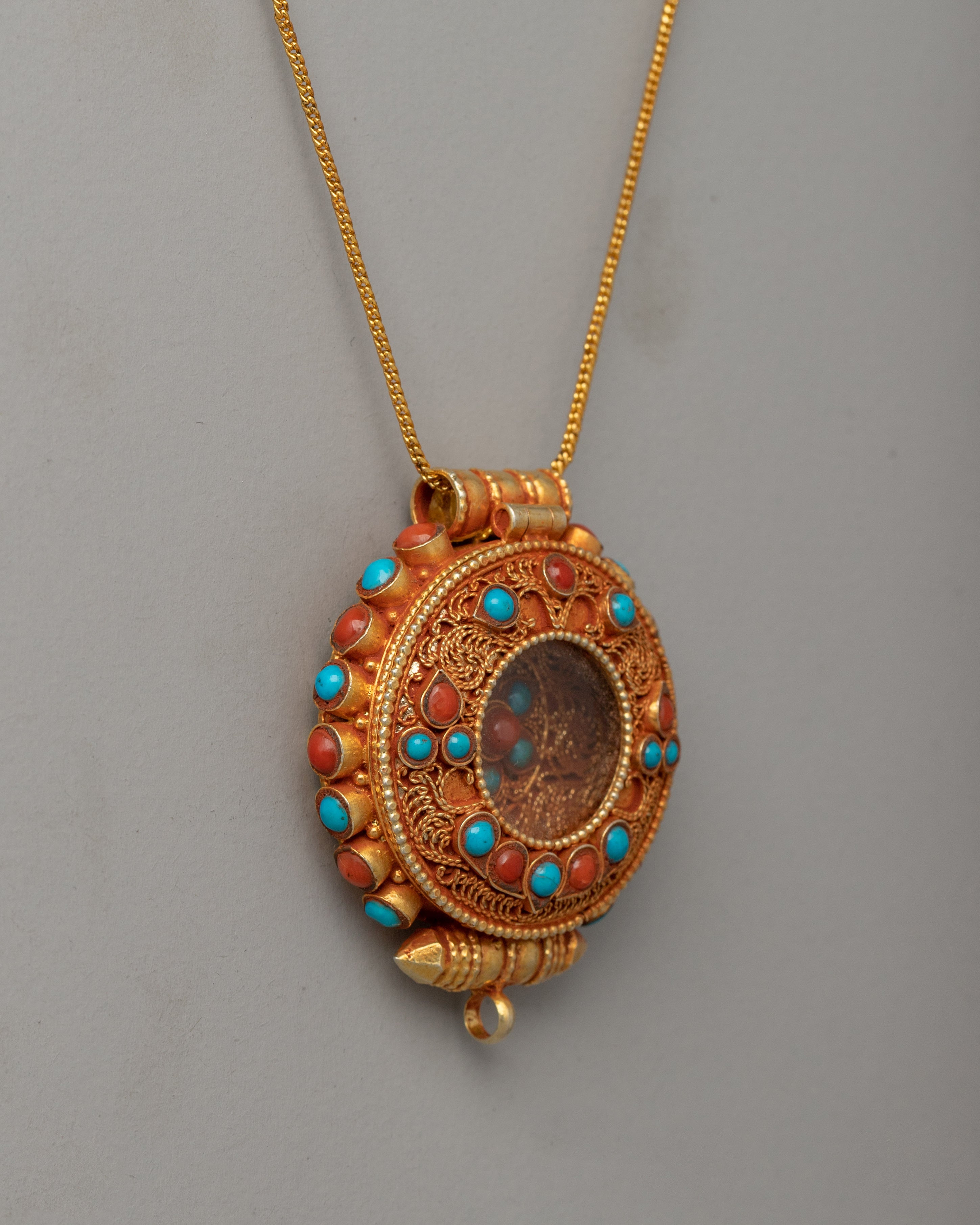 Handcrafted Gold-Plated Tibetan Pendant | Gemstones Spiritual Jewelry