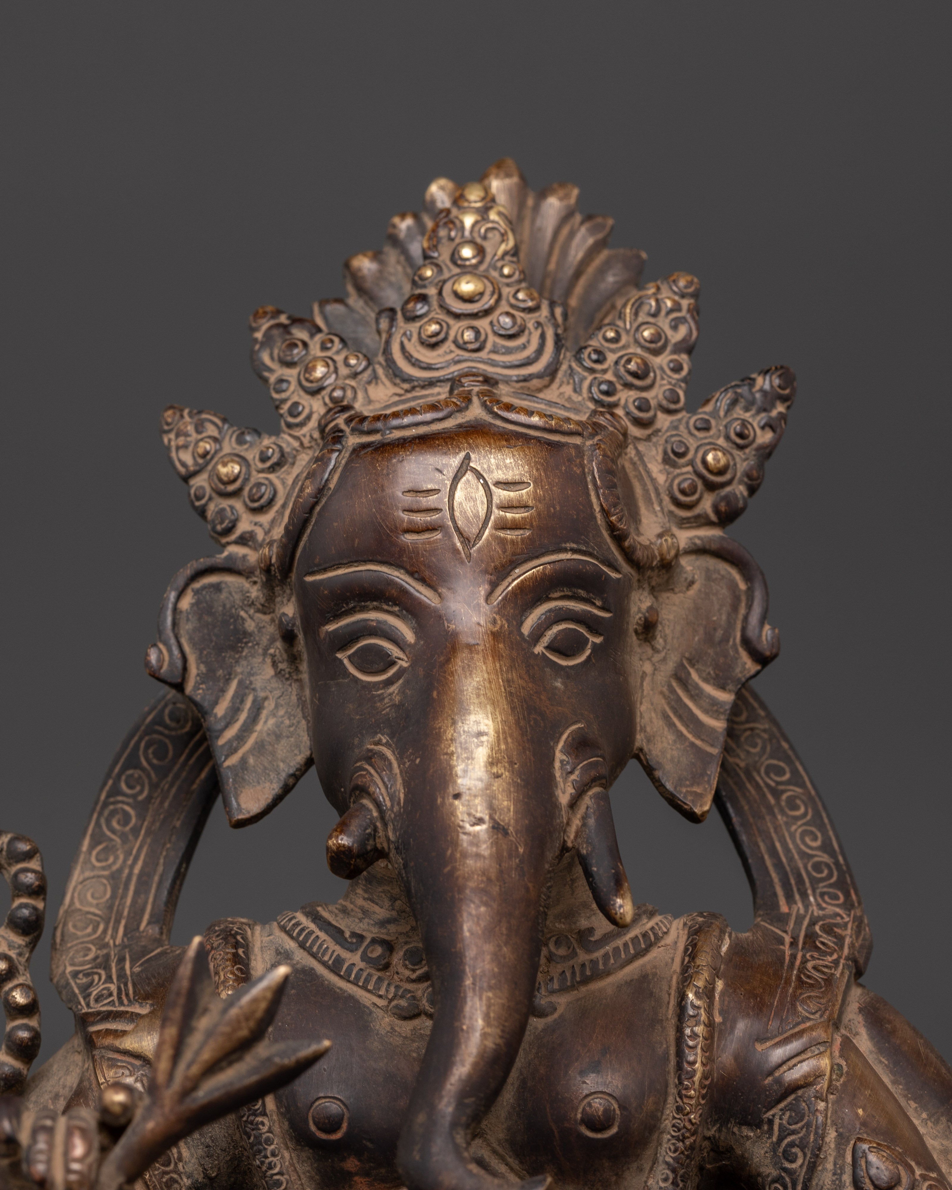 Sacred Ganesh Sculpture | Handcrafted Oxidized Brass Ganesha Statue