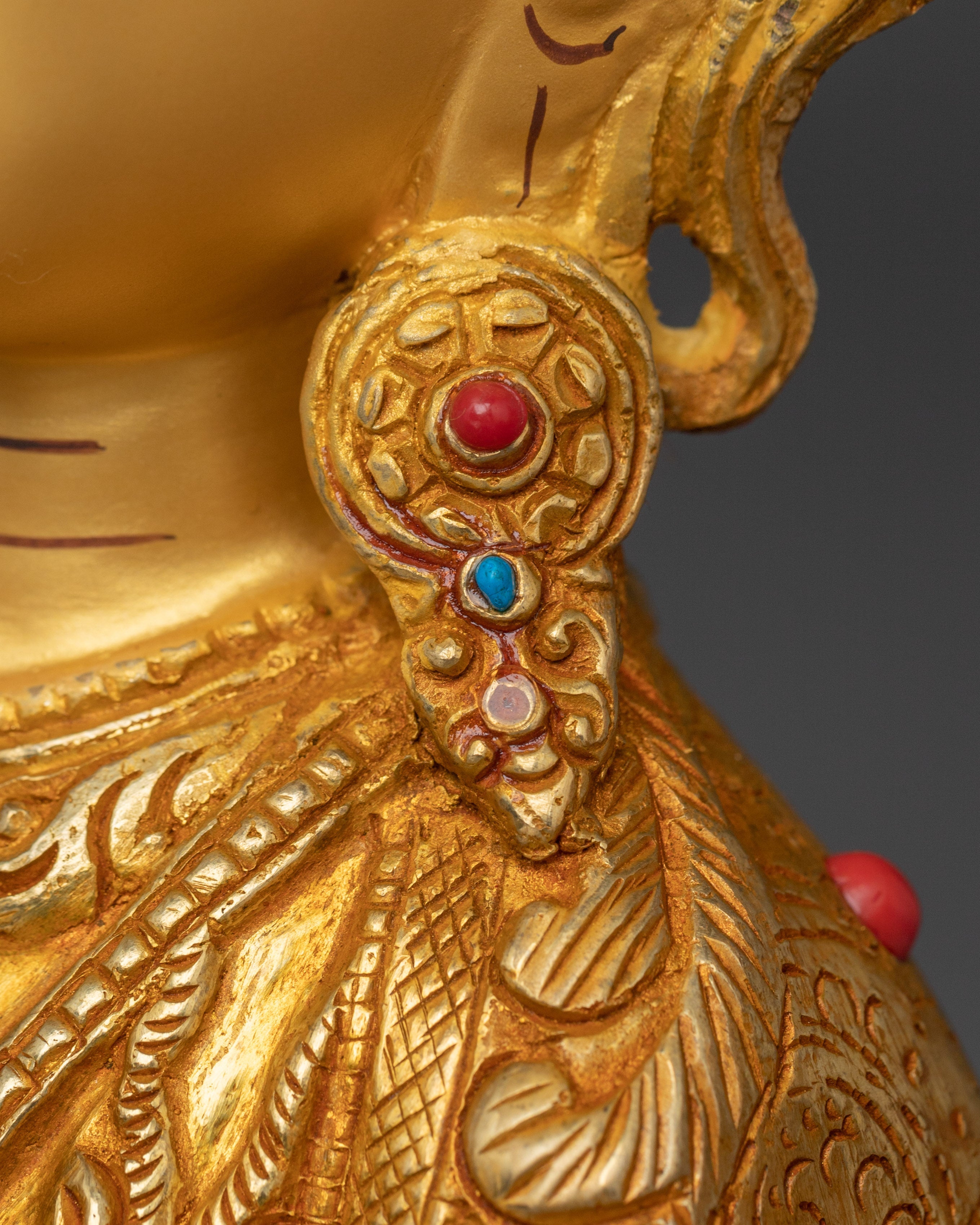 Handcrafted Chenrezig Copper Artwork with Gemstones Statue | Meditation & Spiritual Decor