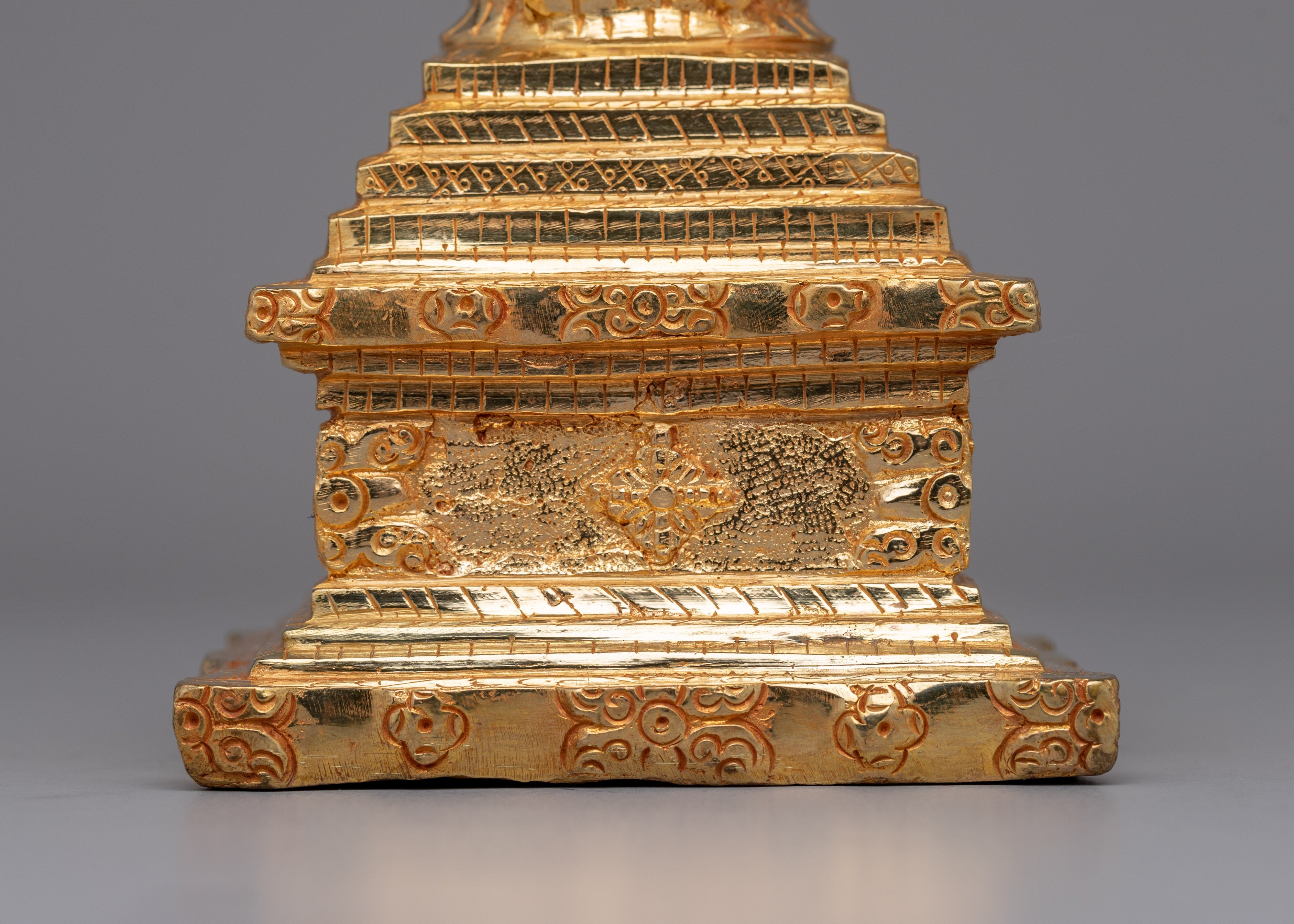 Tibetan Gold-Plated Tibetan Stupa with Intricate Design |  Perfect for Buddhist Rituals and Decor