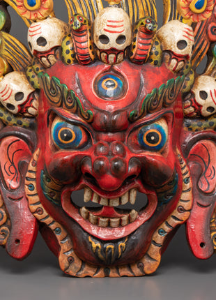 Traditional Bhairav Wooden Wall Mask | Guardian Deity of Protection & Power