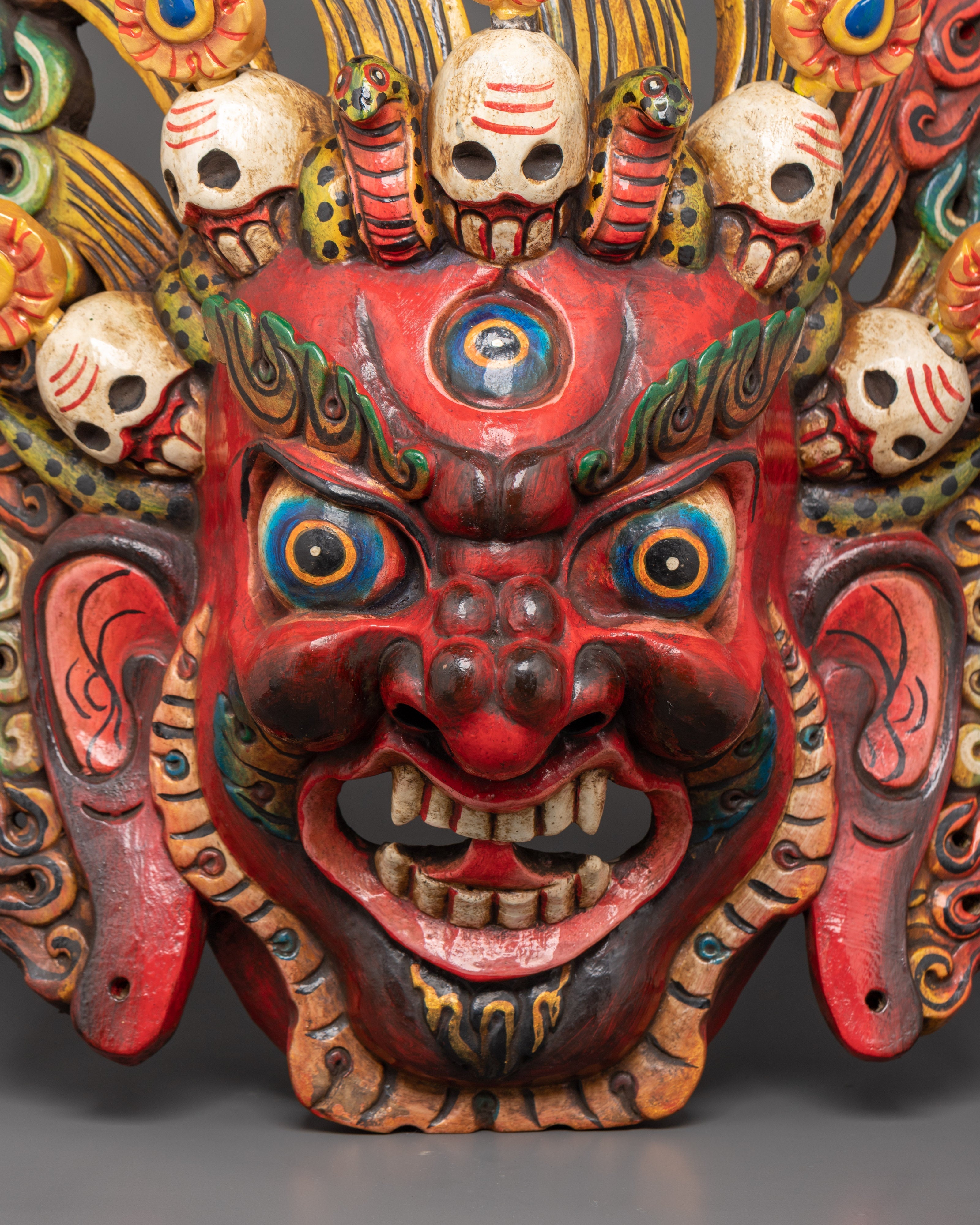 Traditional Bhairav Wooden Wall Mask | Guardian Deity of Protection & Power