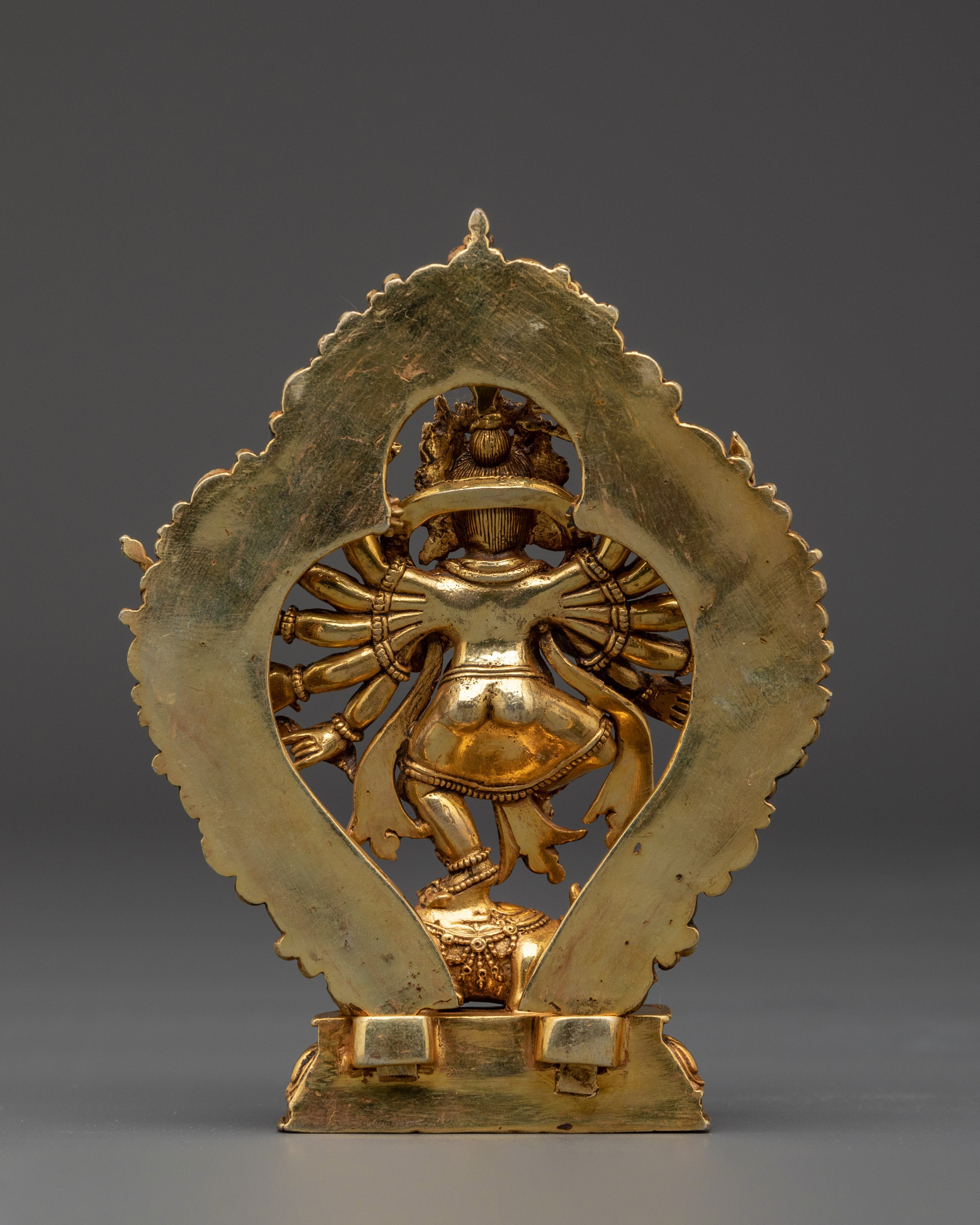 12-Armed Ganesh Gold-Plated Copper Statue | Hindu Deity of Power & Protection
