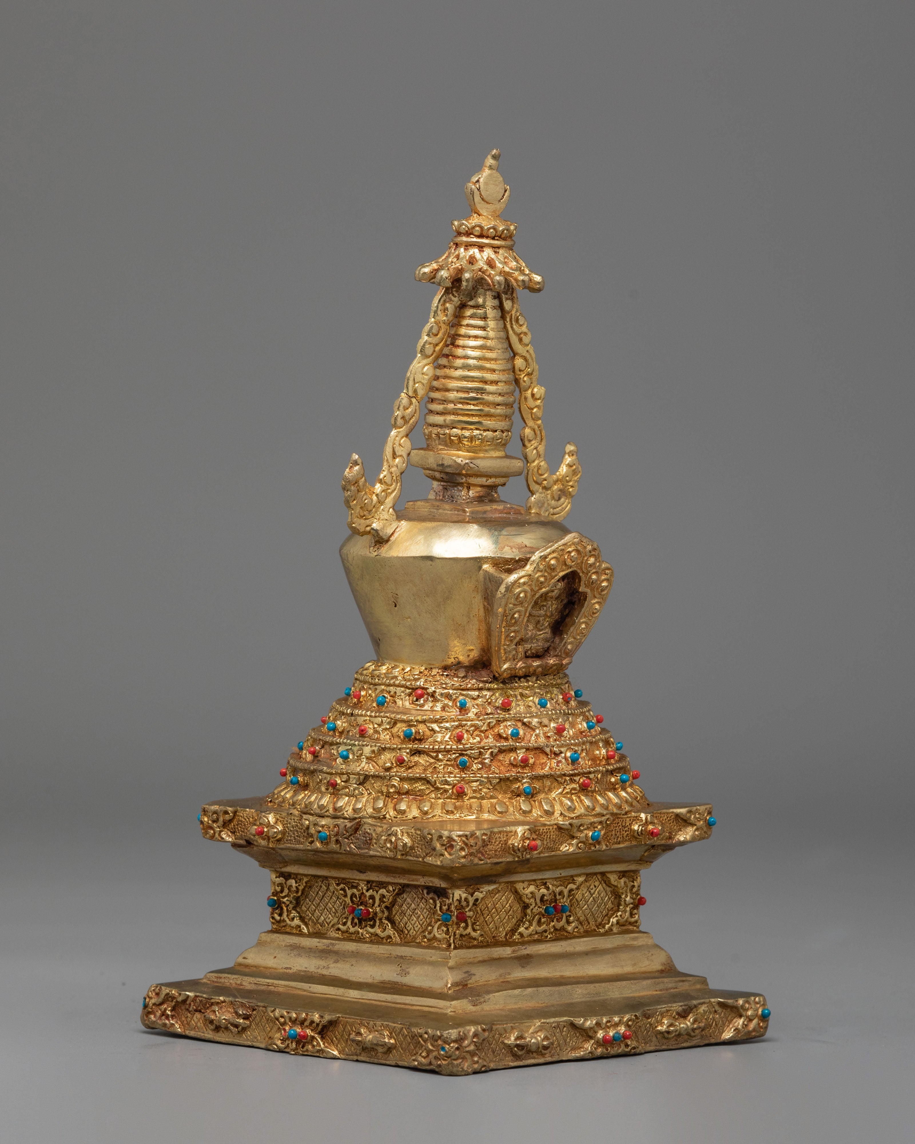 Handcrafted Tibetan Ritual Stupa | Sacred Buddhist Gold Plated Shrine