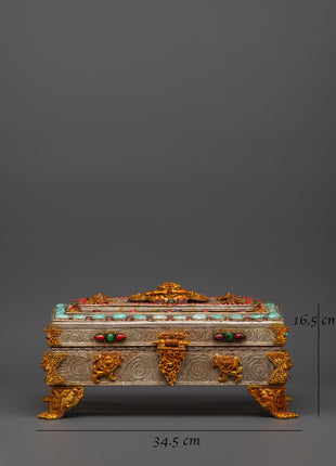 Buddhist Ritual Treasure Box | Silver & Gold Plated Sacred Altar Box
