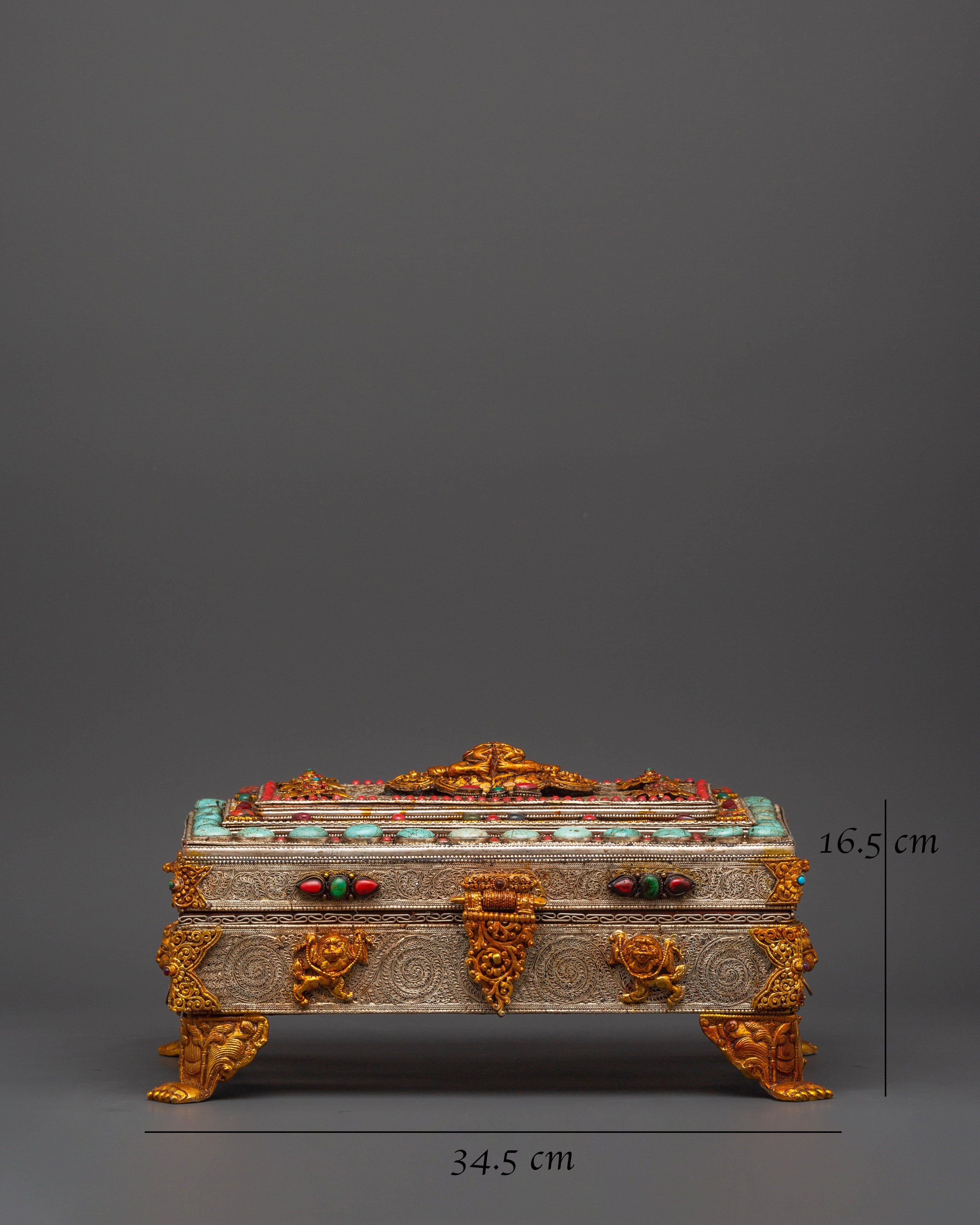 Buddhist Ritual Treasure Box | Silver & Gold Plated Sacred Altar Box
