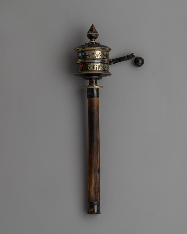 Handheld Copper & Wood Buddhist Prayer Wheel