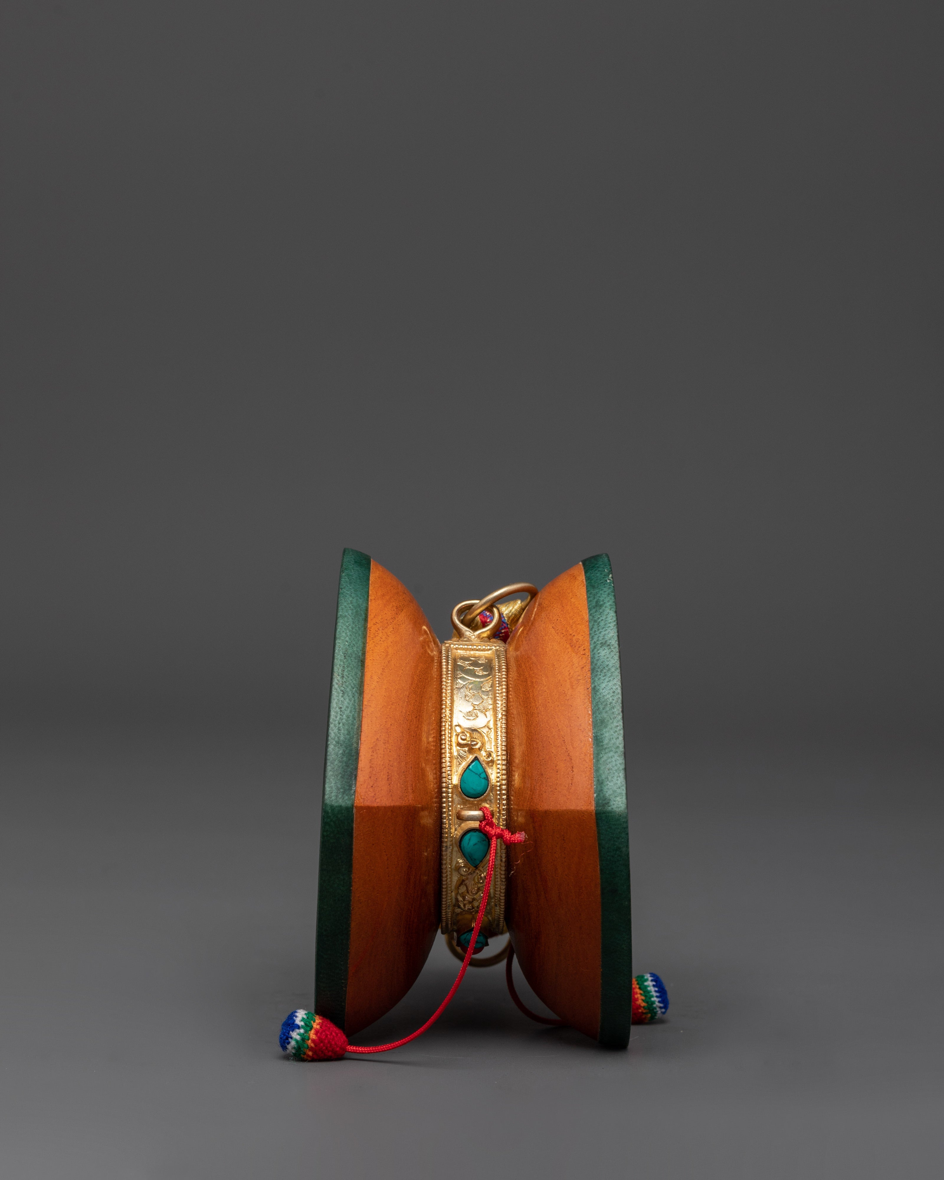 Tibetan Drum with Gold-Plated Copper | Tibetan Instrument for Sacred Rituals