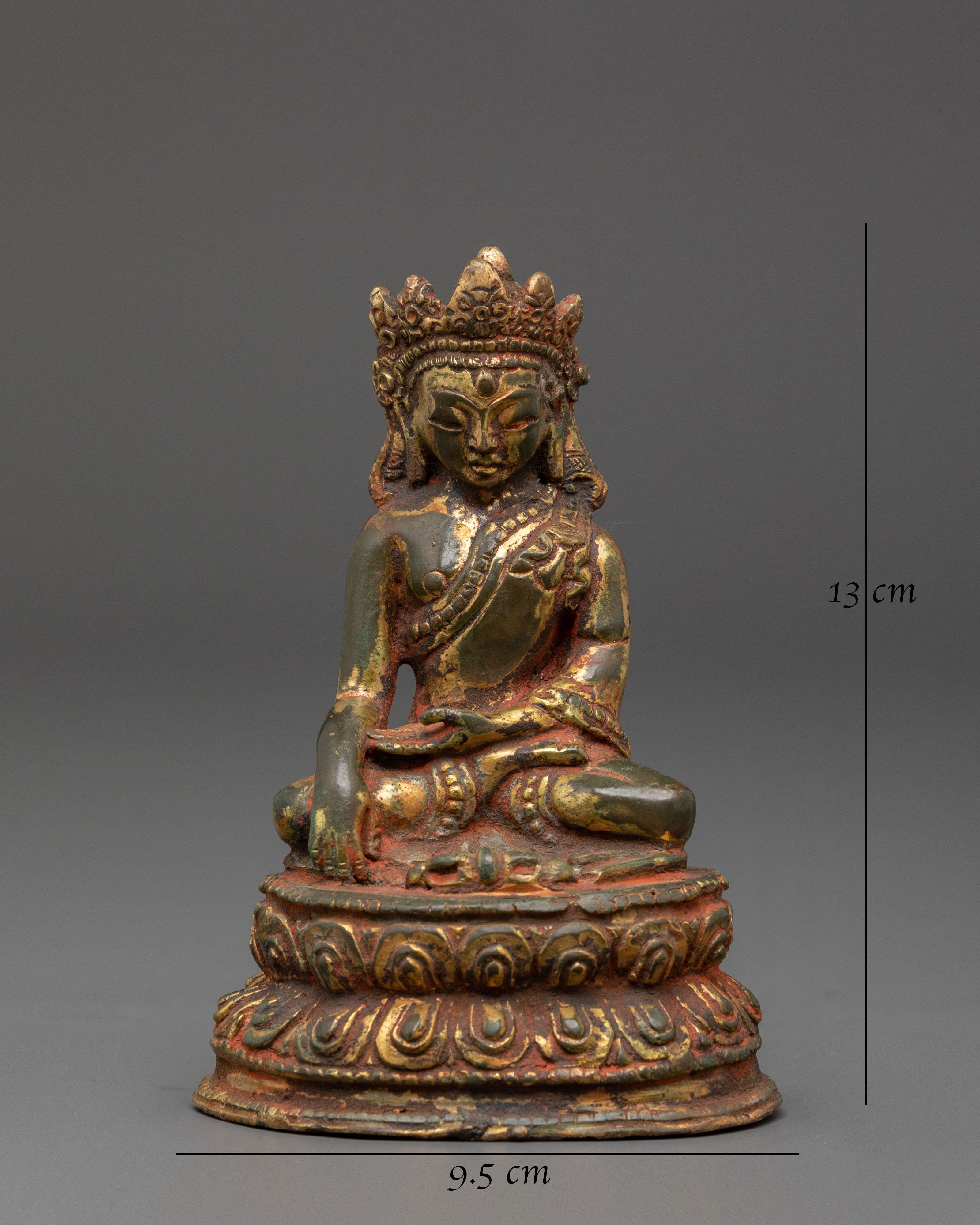 Handmade Gold Inlaid Crown Shakyamuni Buddha Statue | Sacred Buddha Figurine
