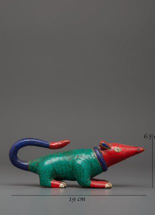 Colorful Ganesha Mouse Statue for Decor | Symbolic Ganesh Vahana Altar Piece