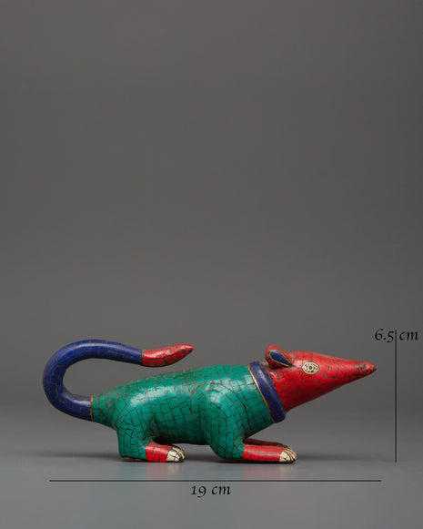 Colorful Ganesha Mouse Statue for Decor | Symbolic Ganesh Vahana Altar Piece