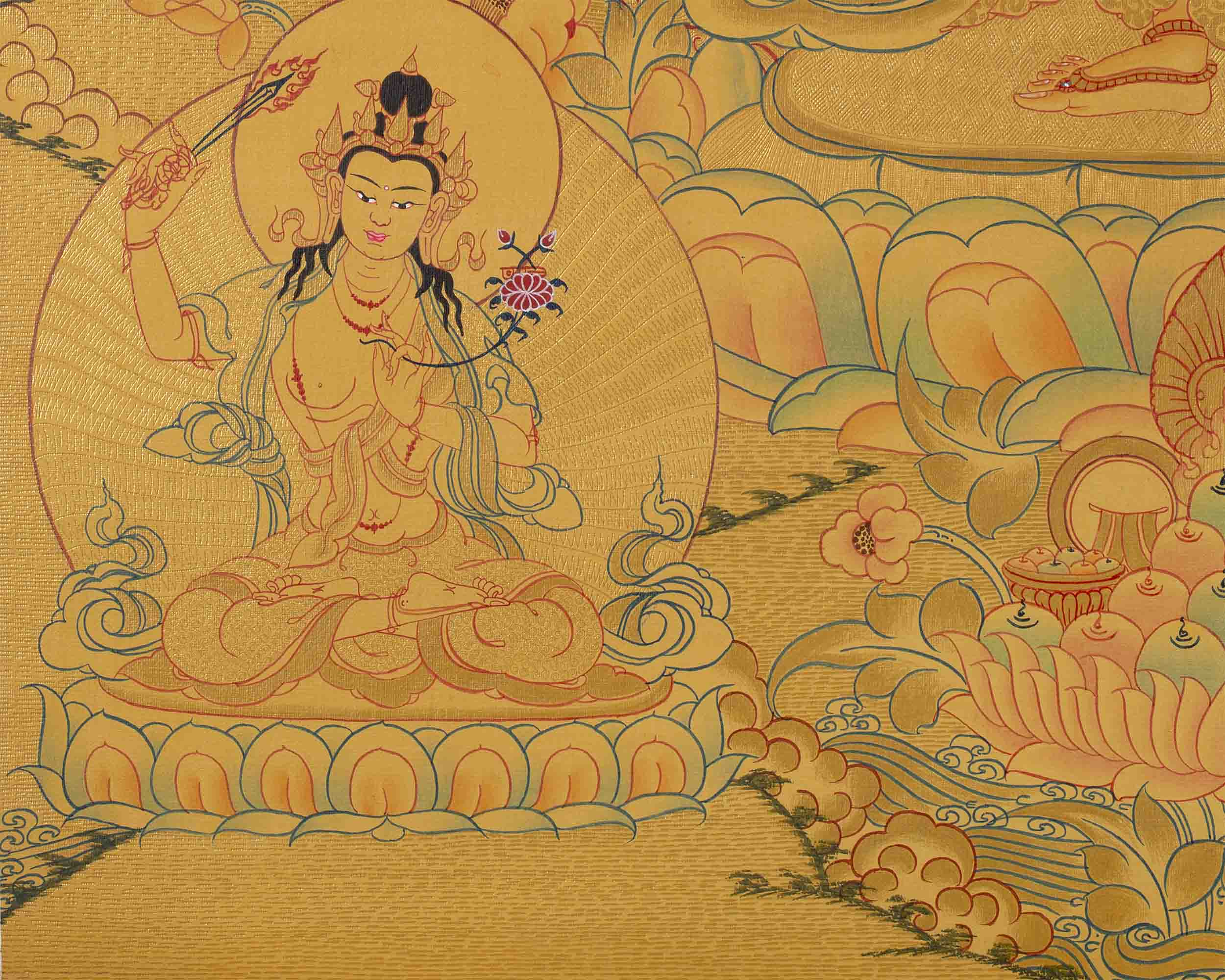 Full Gold 1000 Armed Lokeshvara Thanka | Compassion Yoga Wall Decor