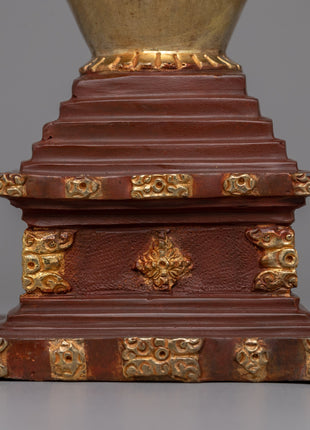 Gold-Plated Tibetan Stupa with Bronze Accents | Meditation and Spiritual Spaces