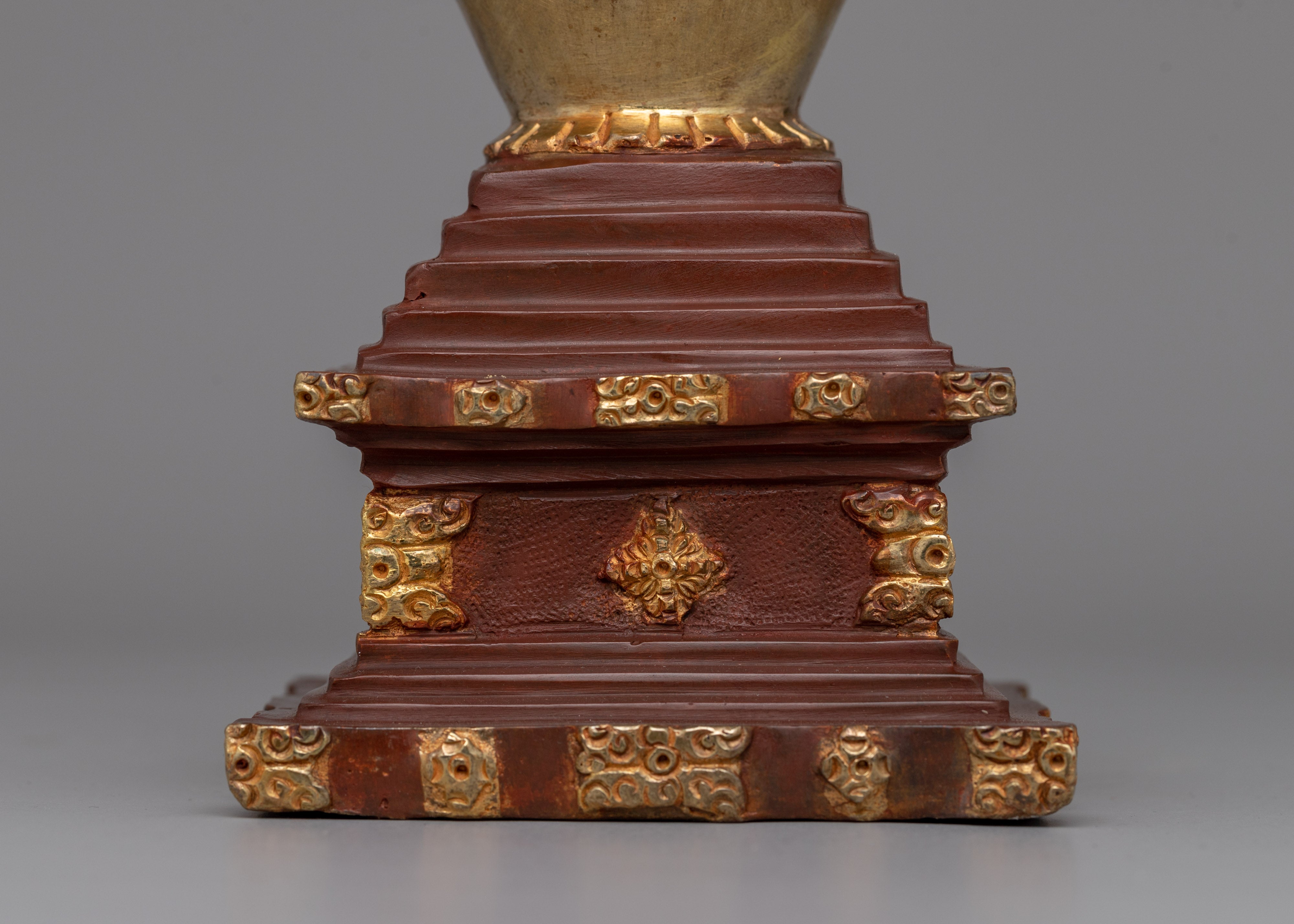 Gold-Plated Tibetan Stupa with Bronze Accents | Meditation and Spiritual Spaces