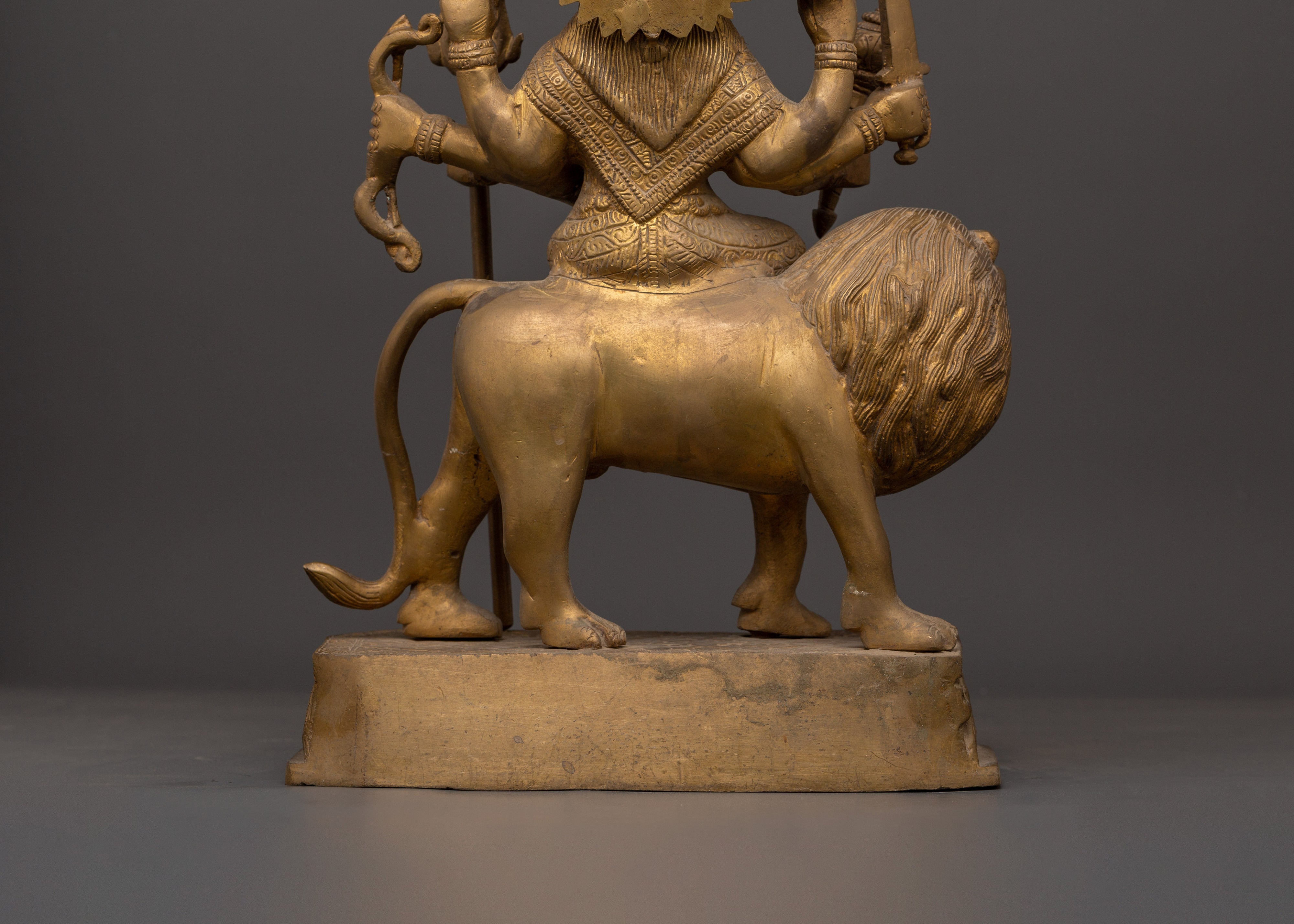 Mighty Goddess Durga Brass Statue | Hindu Deity on Lion