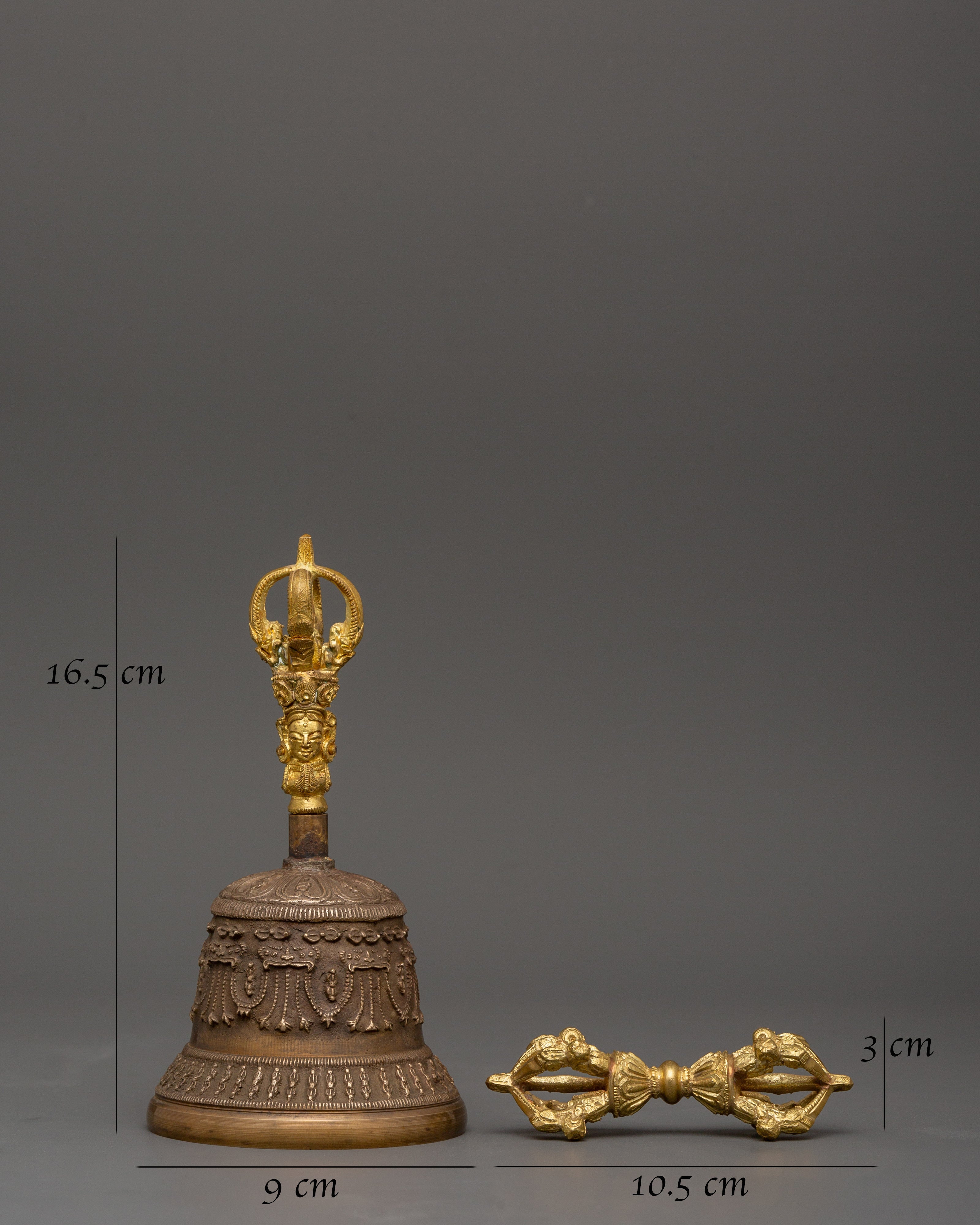 Sacred Tibetan Meditation Bell and Vajra Set | Brass and Bronze Bell for Rituals