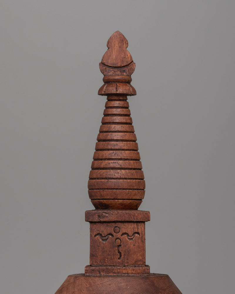 Wooden Stupa with Buddha | Spiritual Icon of Enlightenment