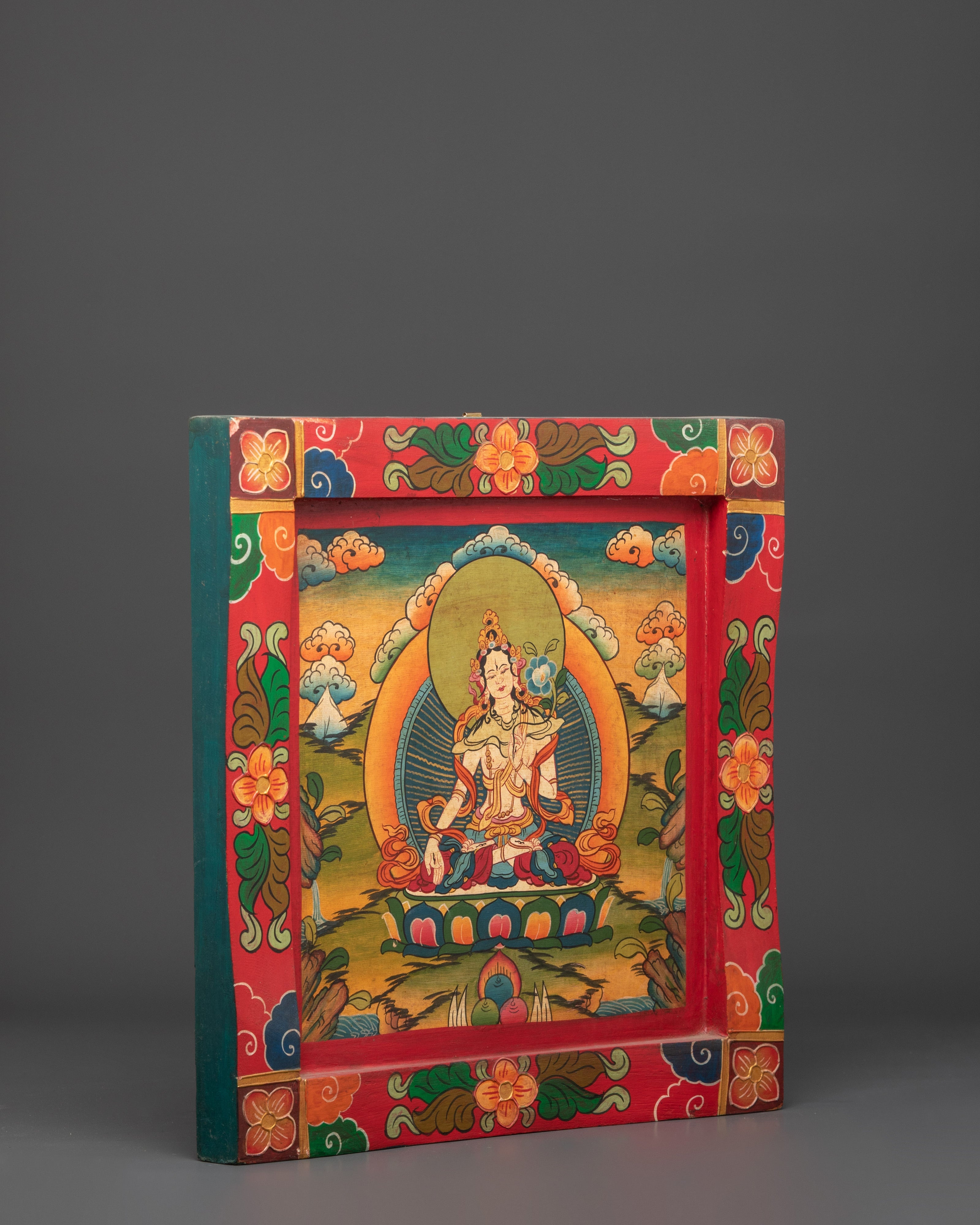Handcrafted White Tara Wall Art | Tibetan Spiritual Goddess Painting on Wood