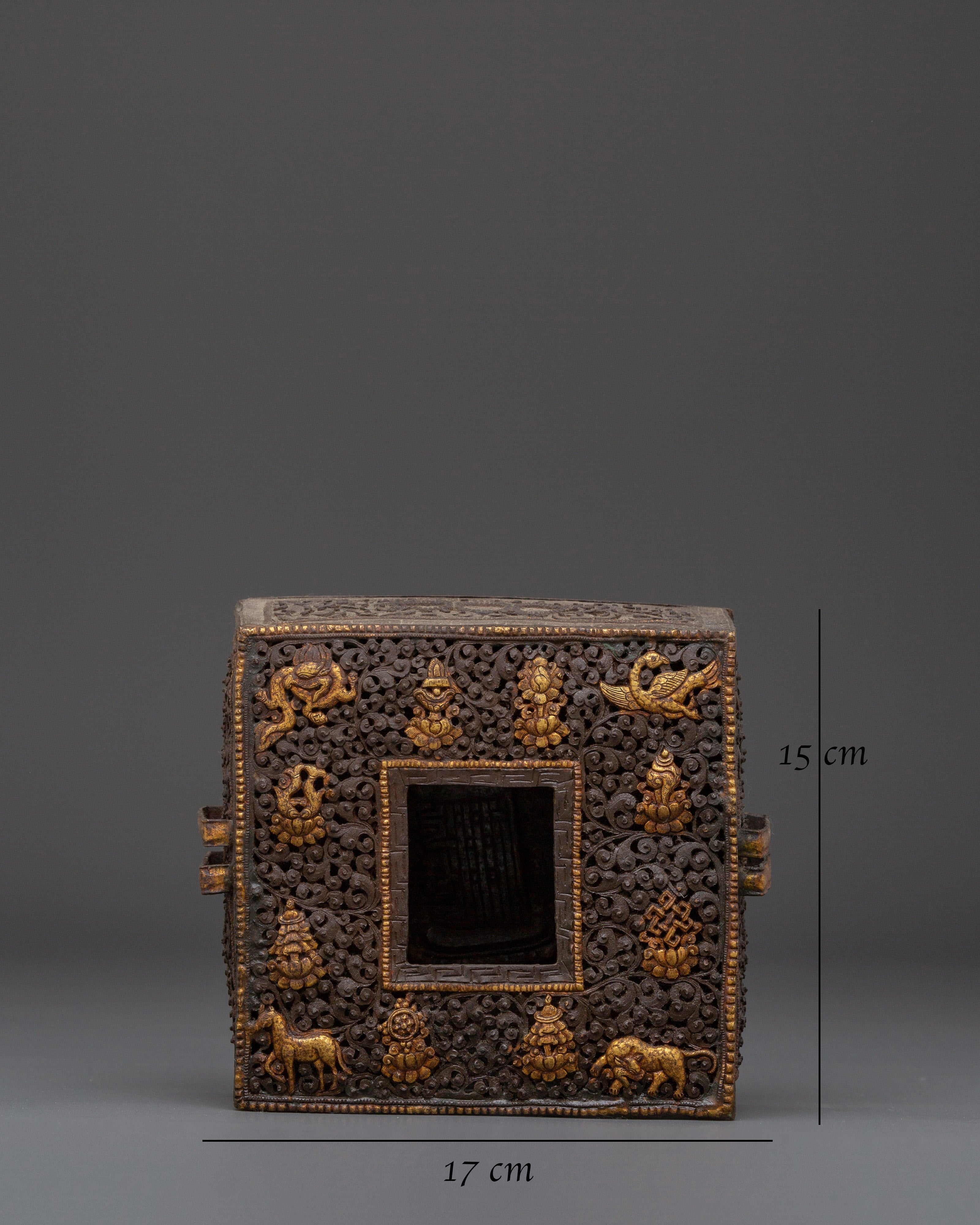 Gold-Plated Prayer Box | Tibetan Ghau Box