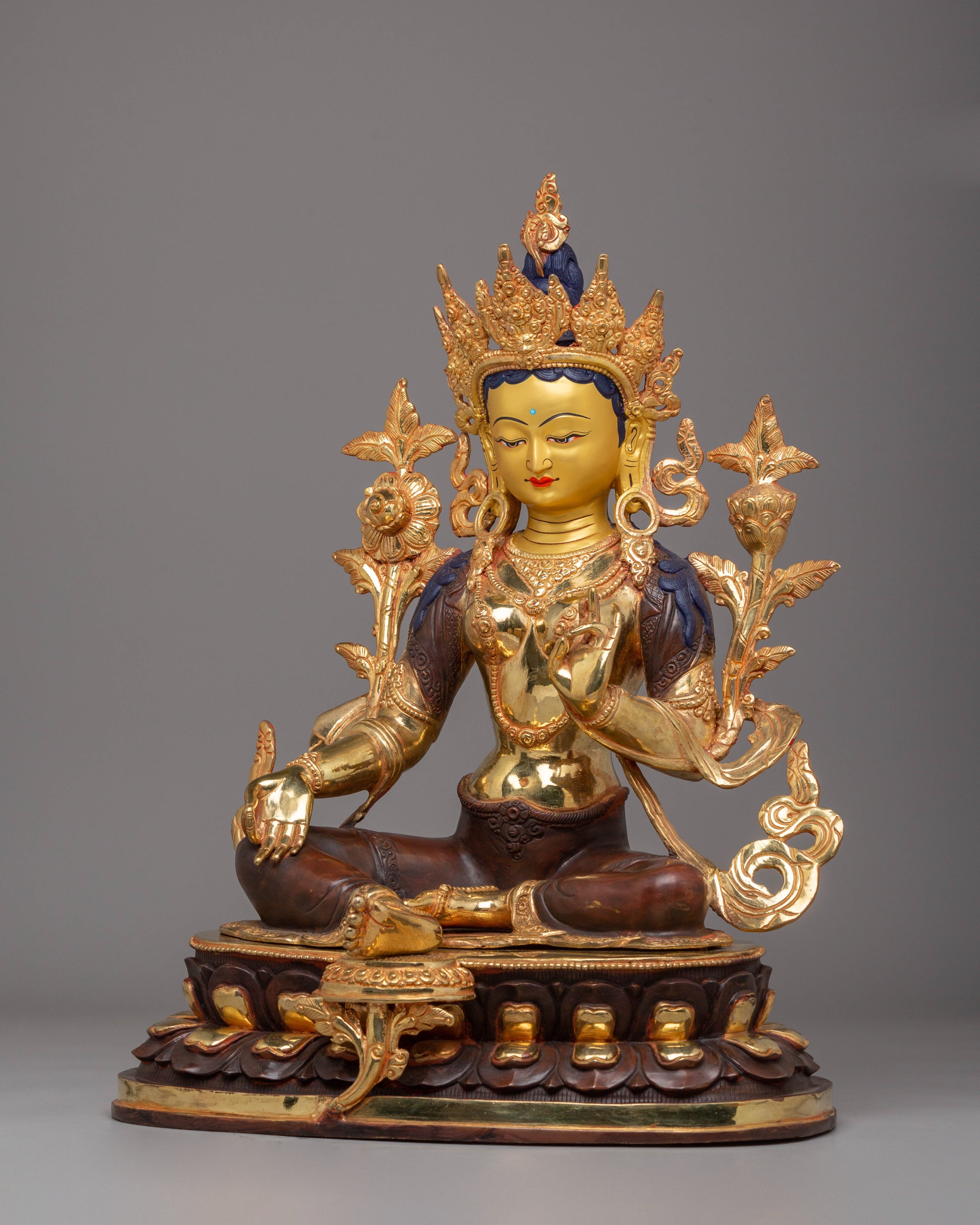 Handcrafted Copper Green Tara Statue | Spiritual Decor