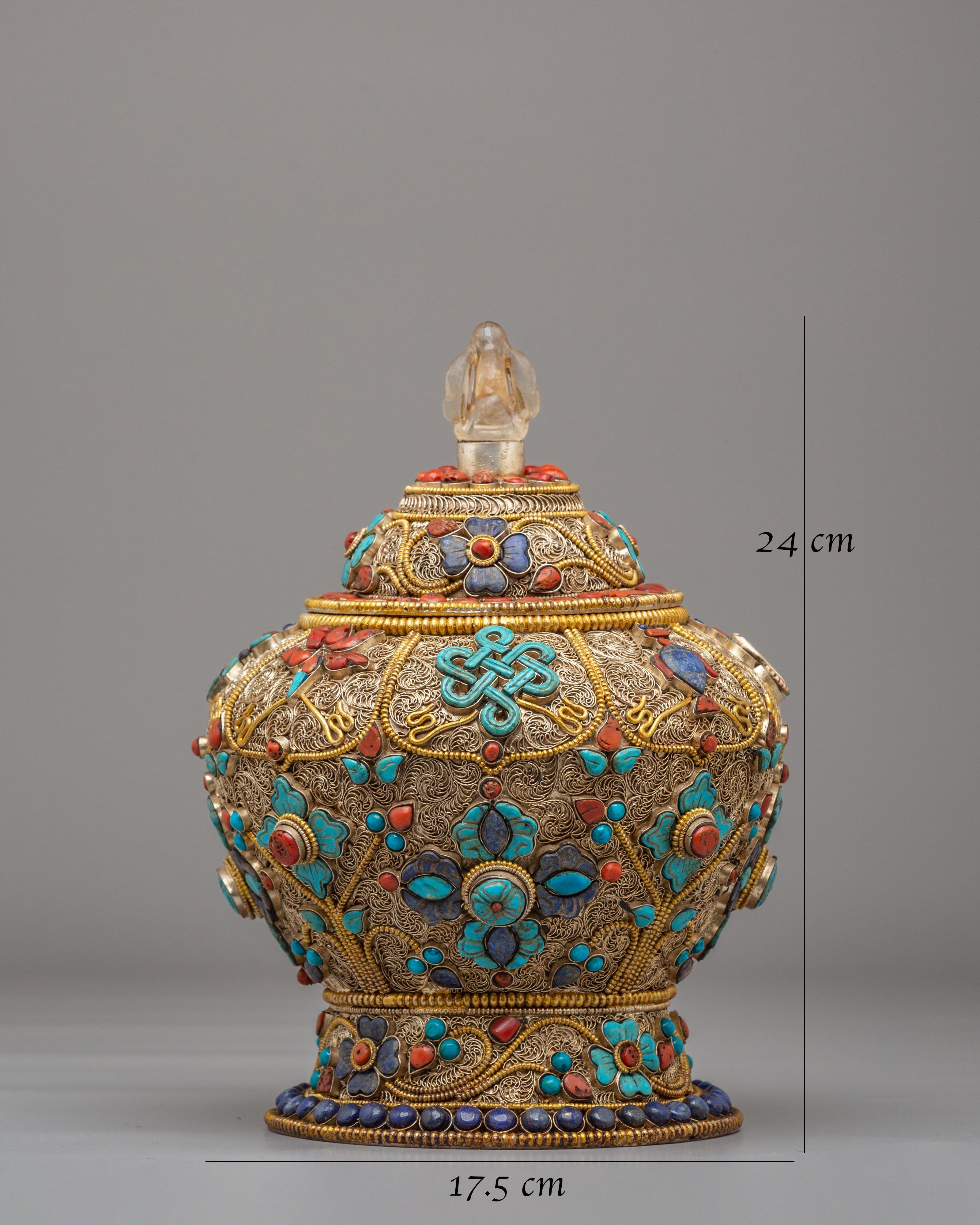 Traditional Offering Rice Pot | Filigree Silver Buddhist Vessel