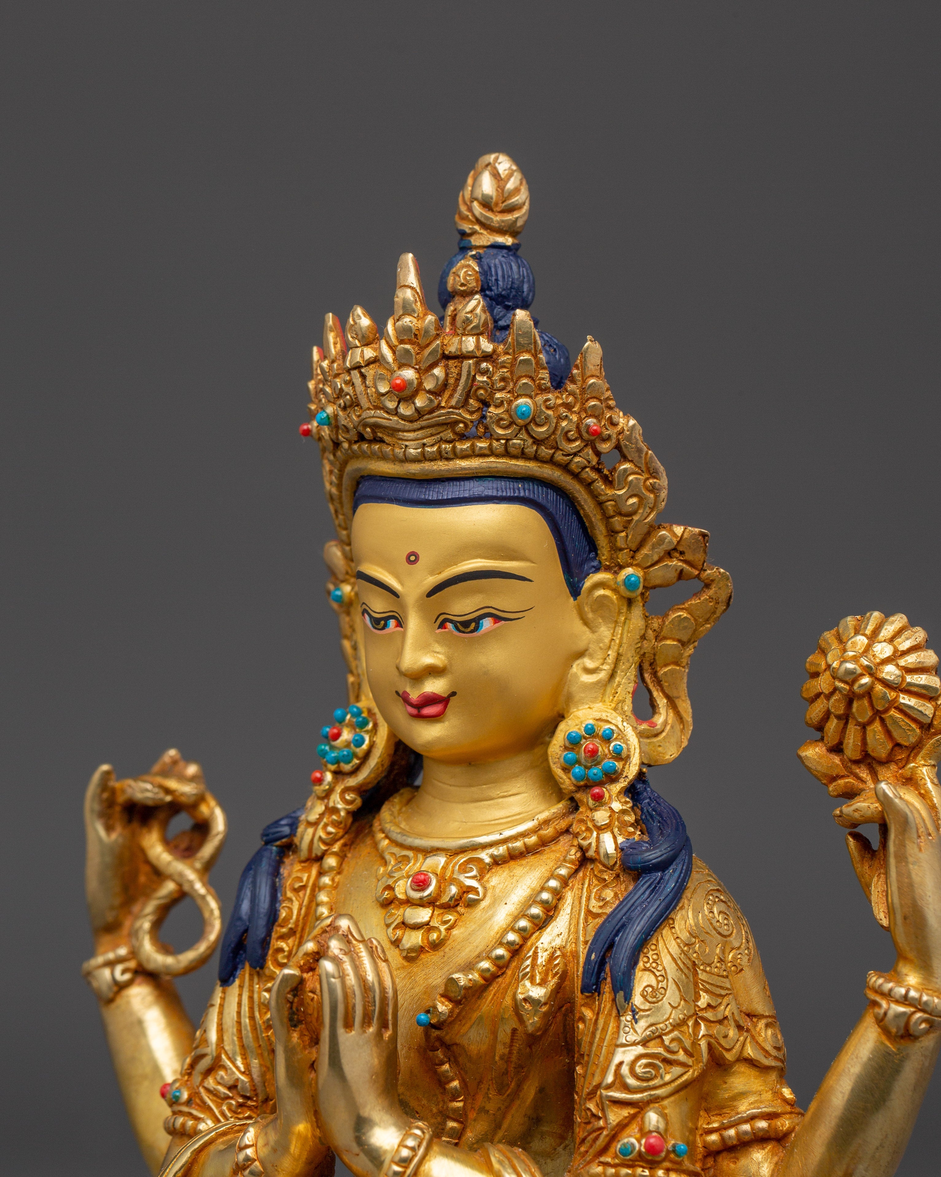 Handcrafted Avalokiteshvara Copper Statue | Deity Chenrezig Art for Meditation