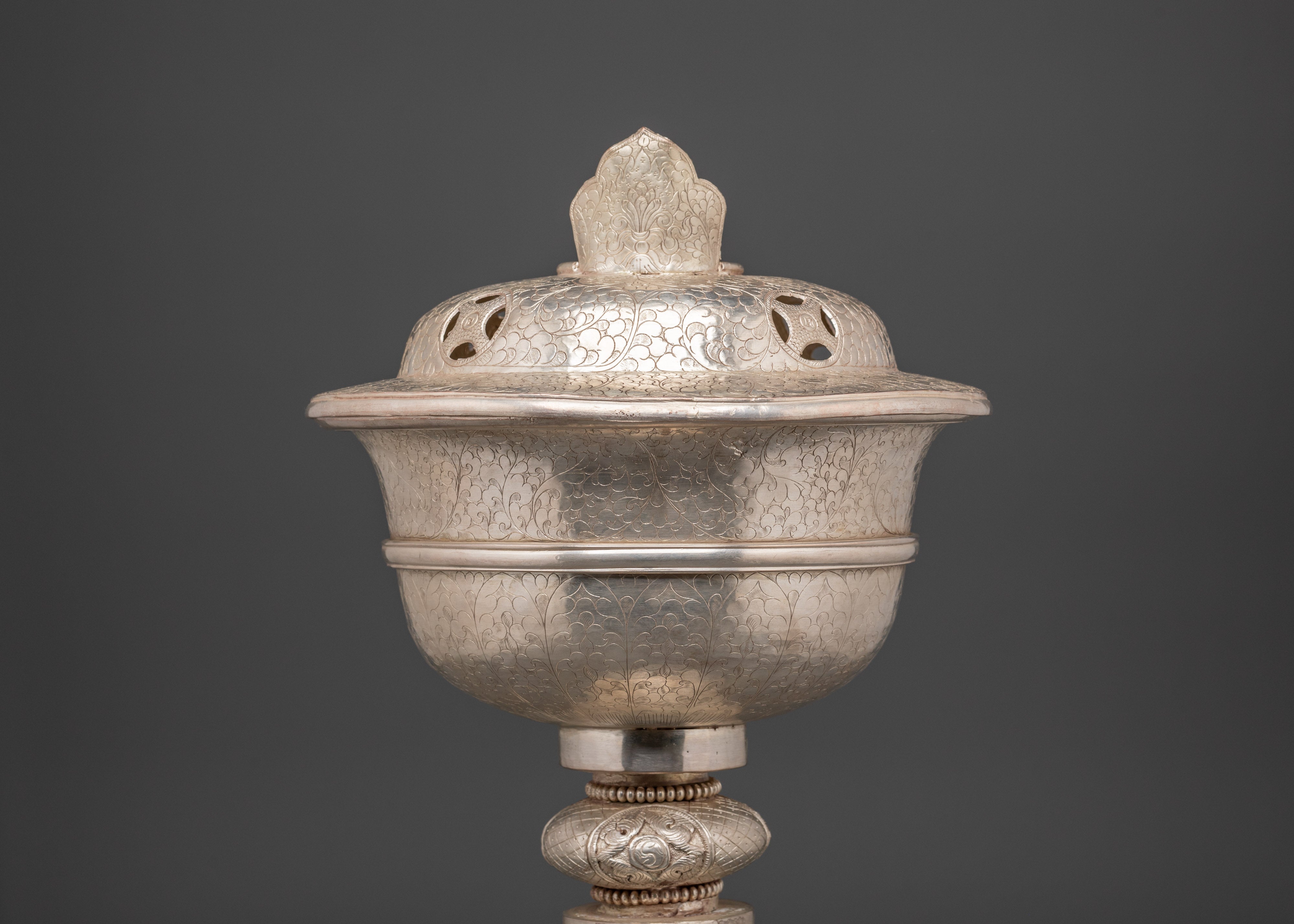 Silver Coated Butter Lamp | Meditation Ritual Item
