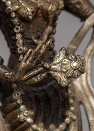 Silver-Plated Brass Radha Krishna Statue |  Symbol of Love & Devotion
