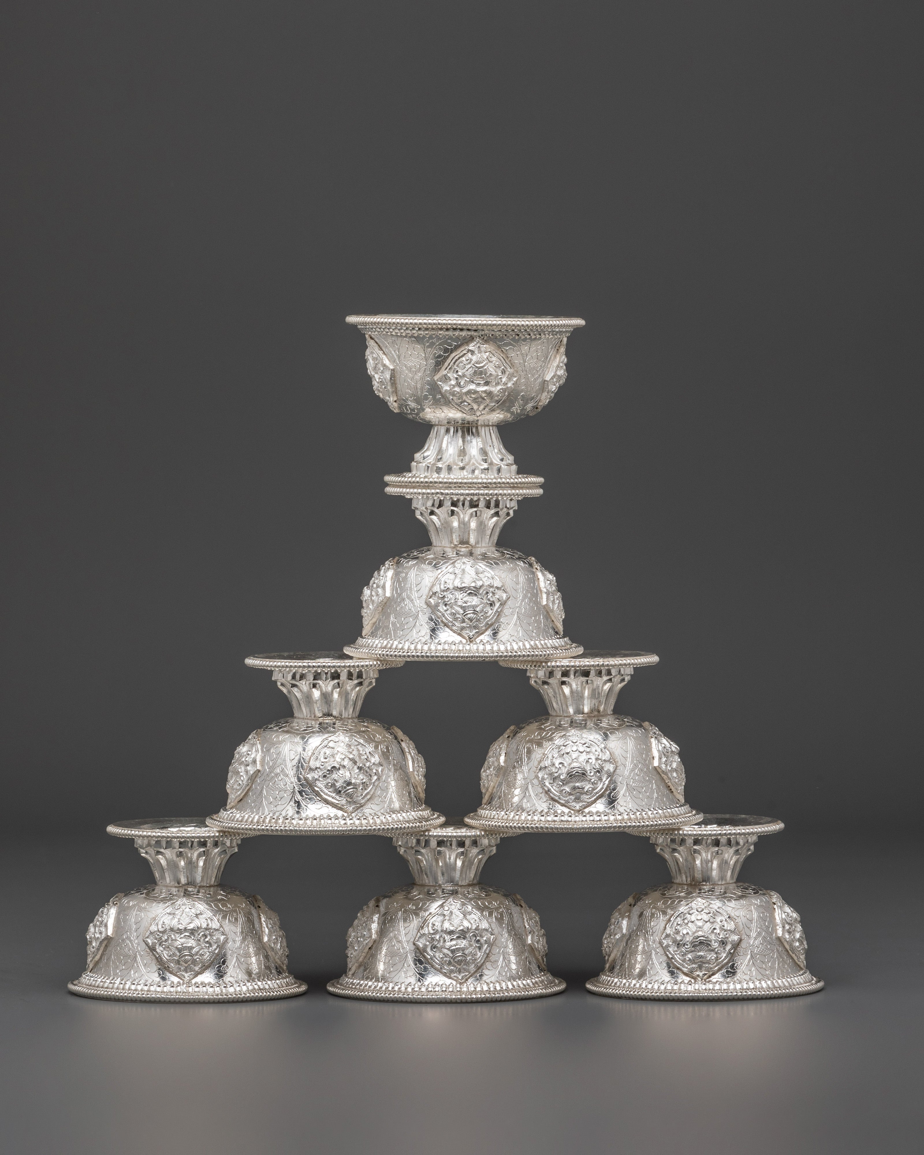 Tibetan Buddhist Religious Offering Bowls | Handcrafted Pure Silver Ritual Bowls
