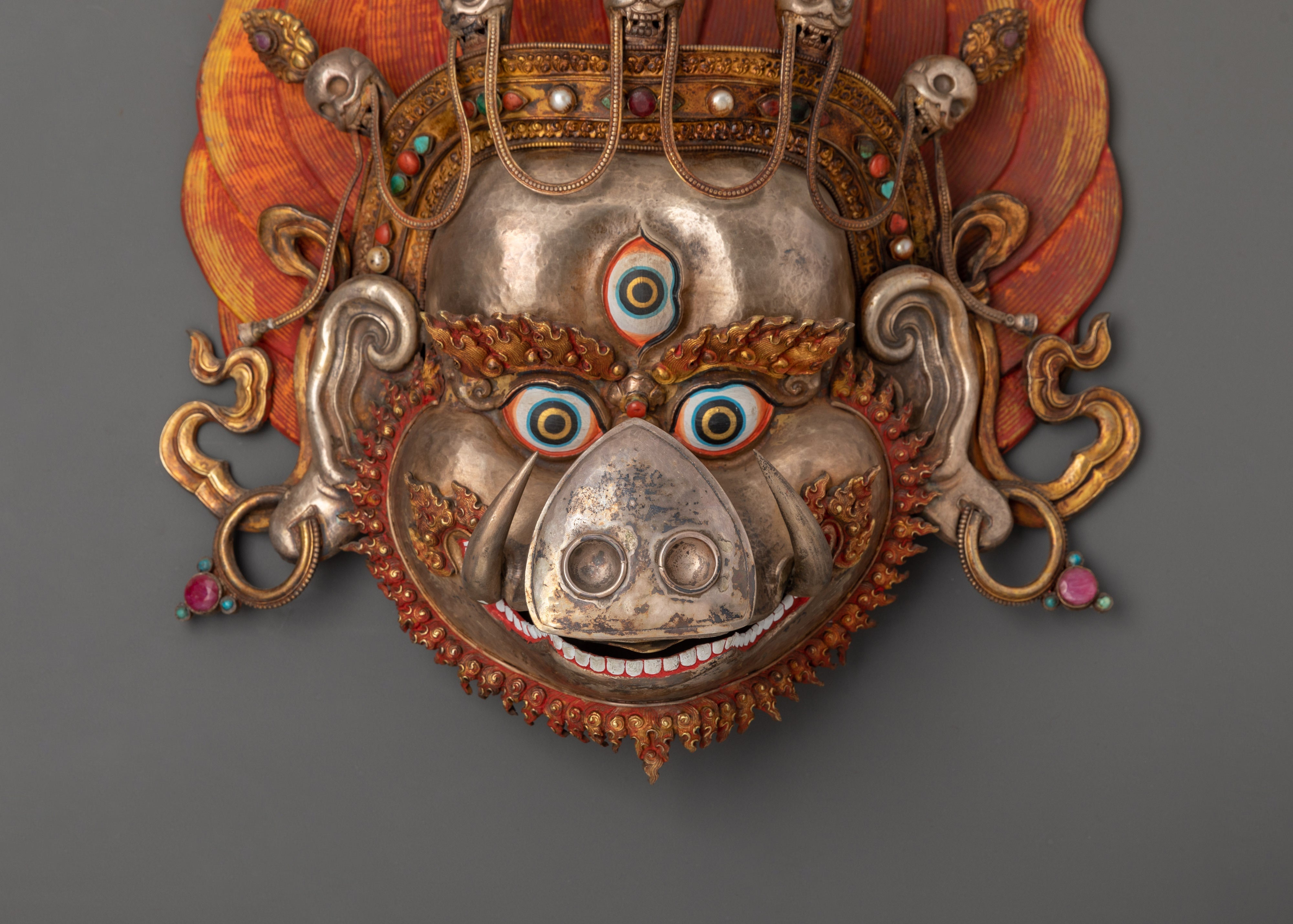 Tibetan Copper Wall Mask | Gold Plated with Pure Silver
