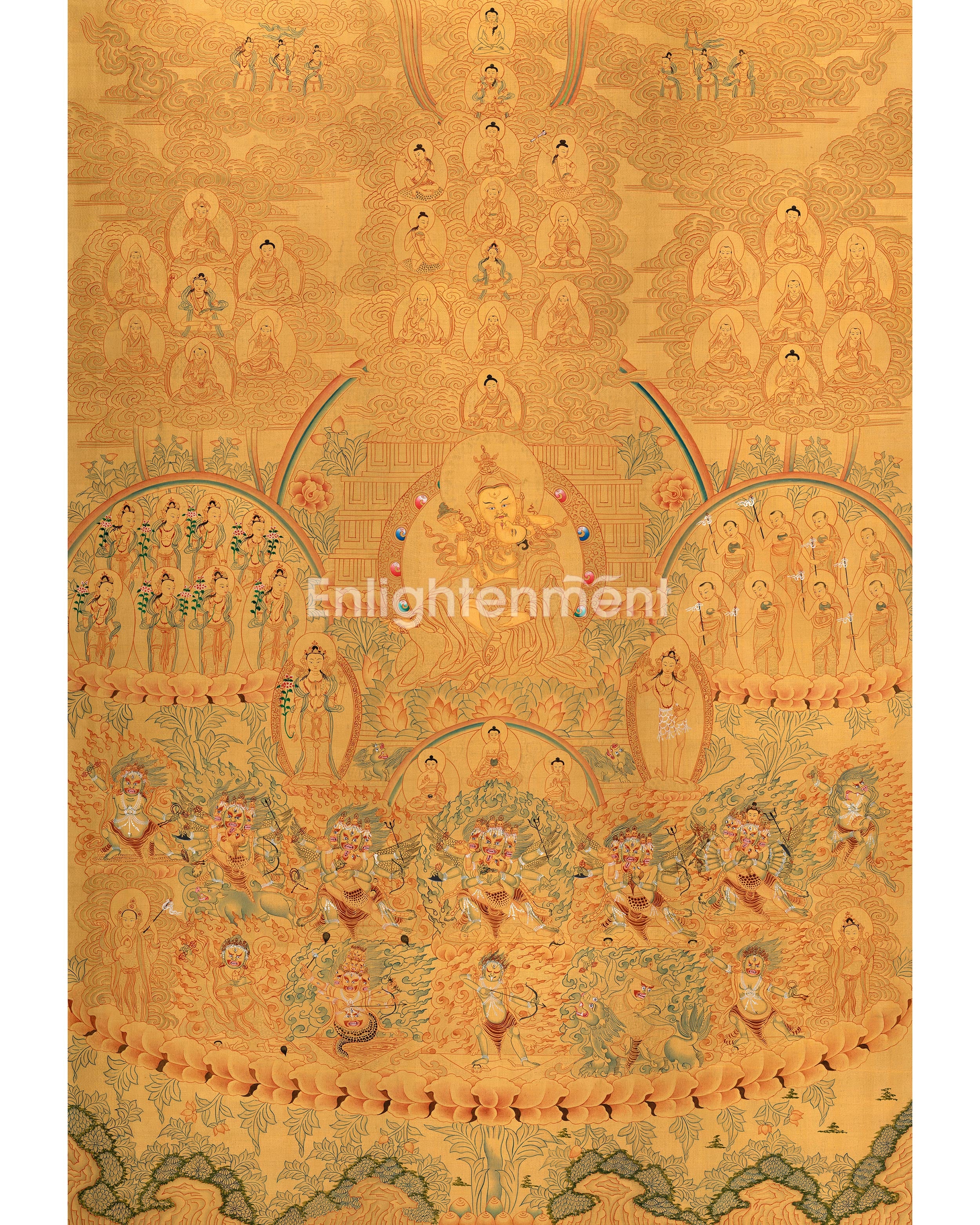 Guru Padmasambhava Lineage Tree Thangka | Hand-painted Buddhist Art