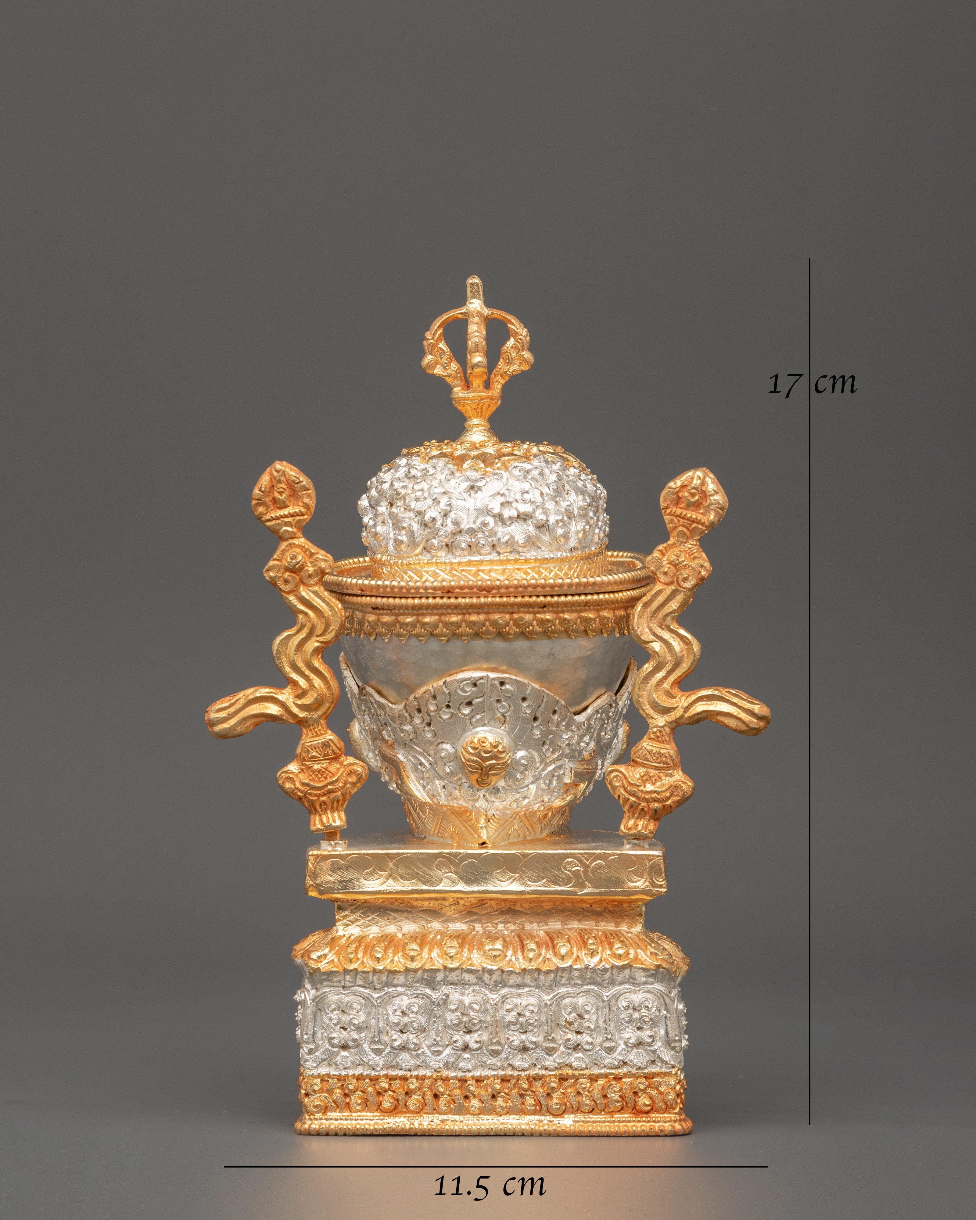 Silver & Gold-Plated Kapala Skull Cup | Tibetan Ritual Offering Bowl