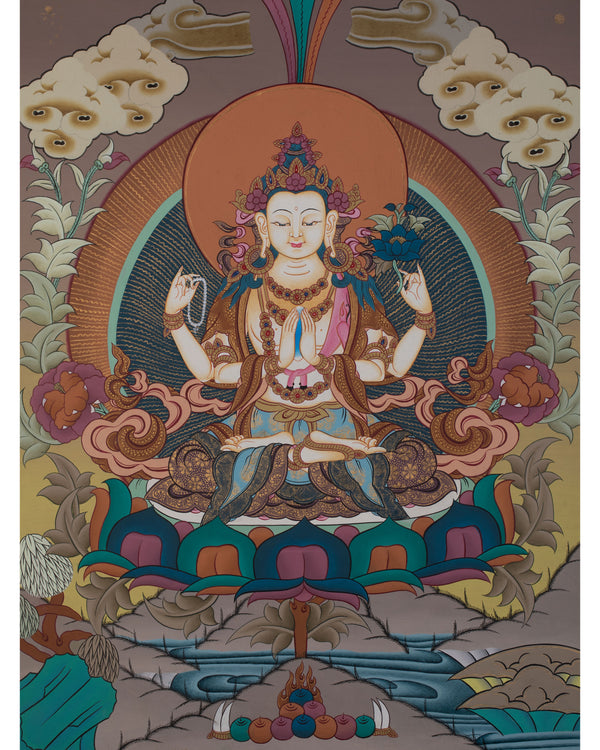 Four Armed Compassionate Chenrezig Thangka