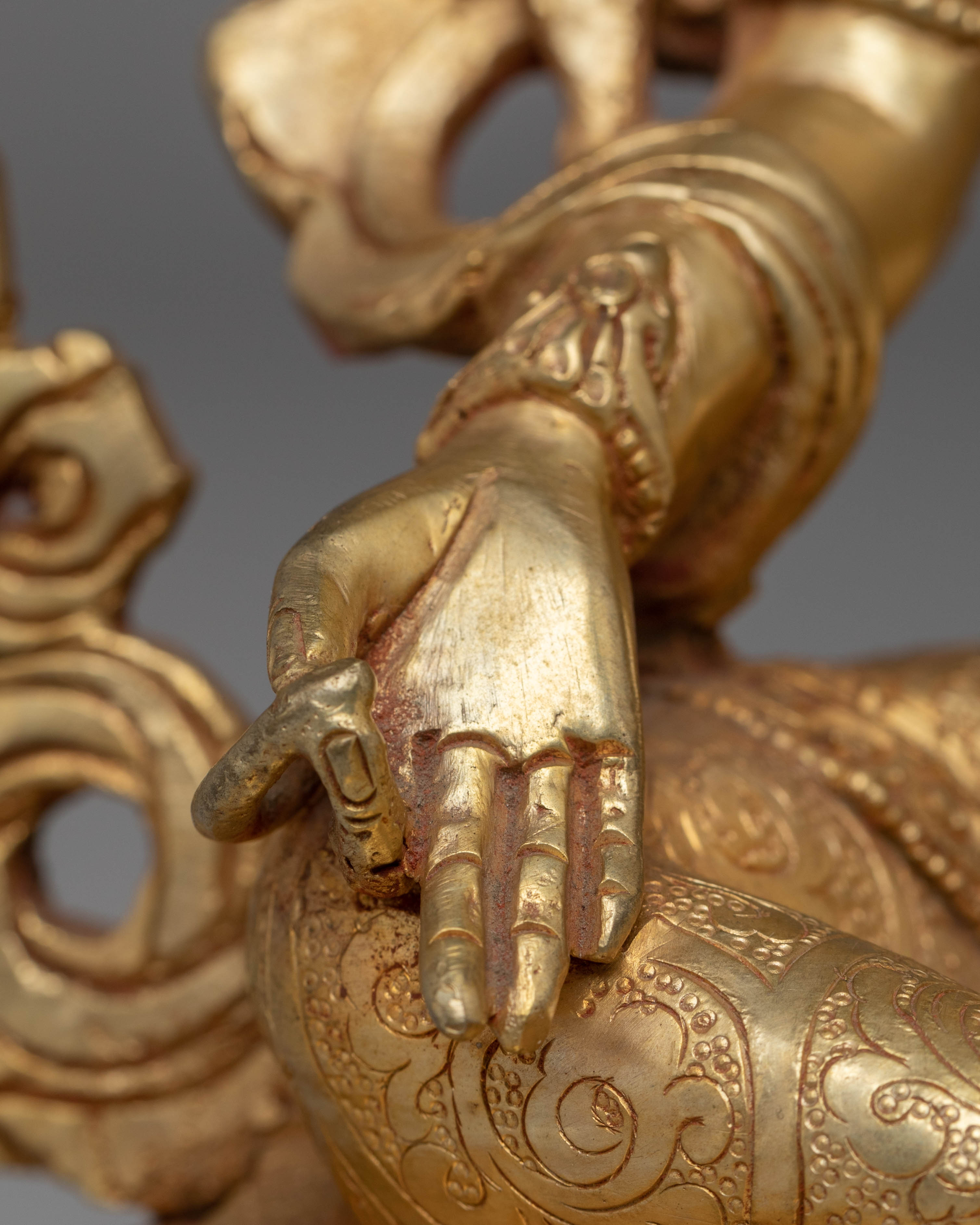 Handcrafted Green Tara Copper Statue with Spiritual Motifs