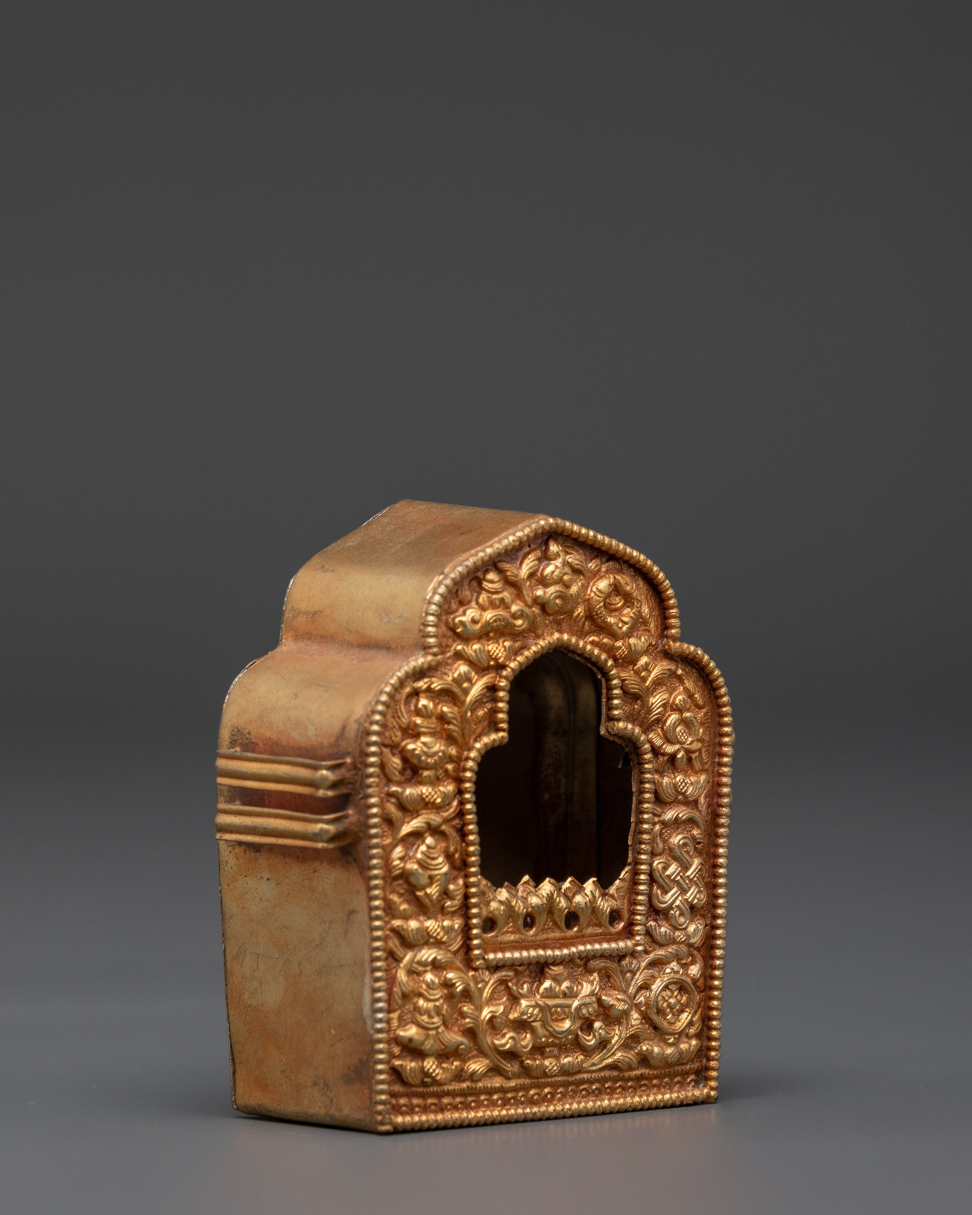 Handmade Spiritual Tibetan Ghau Box | Copper Gold Plated Ritual Box