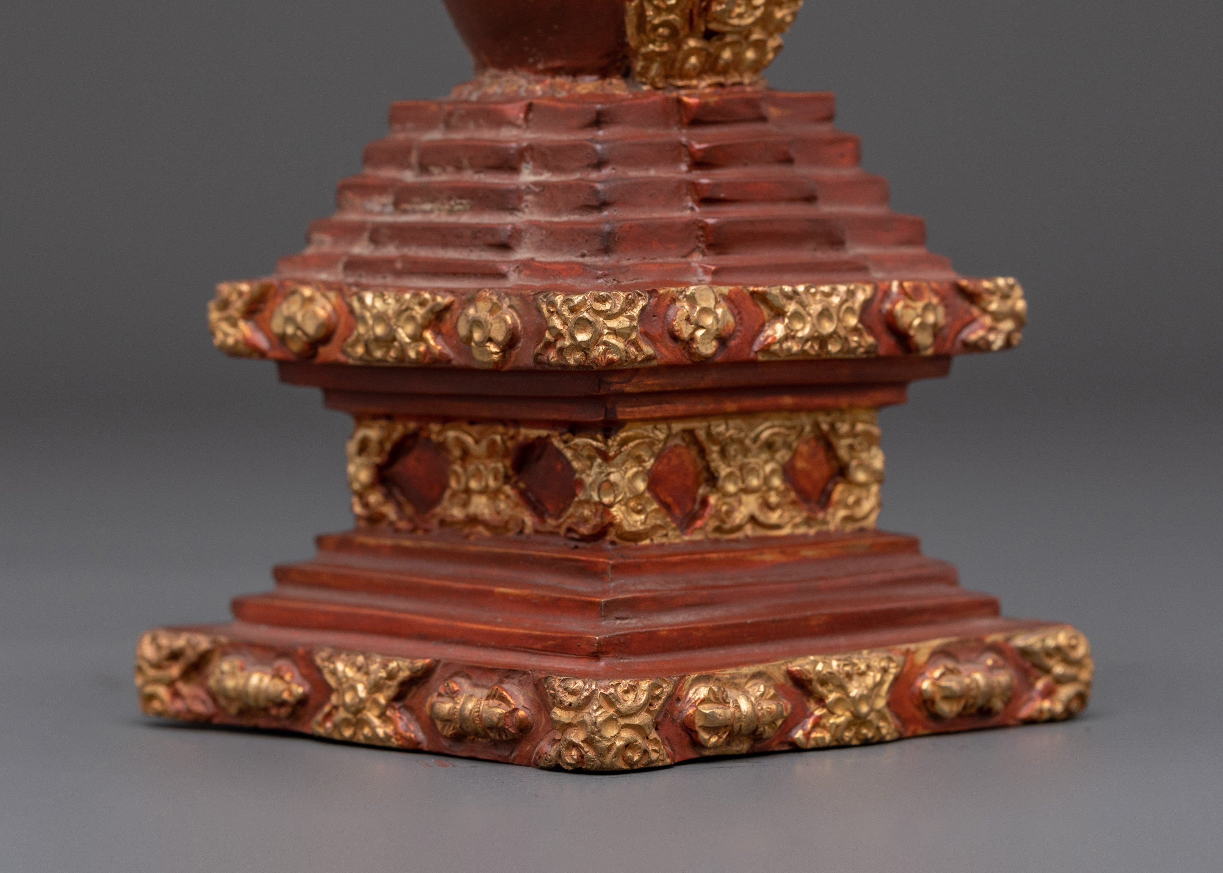 Gold-Plated Copper Stupa With Statue | Sacred Stupa for Shrine, Altar