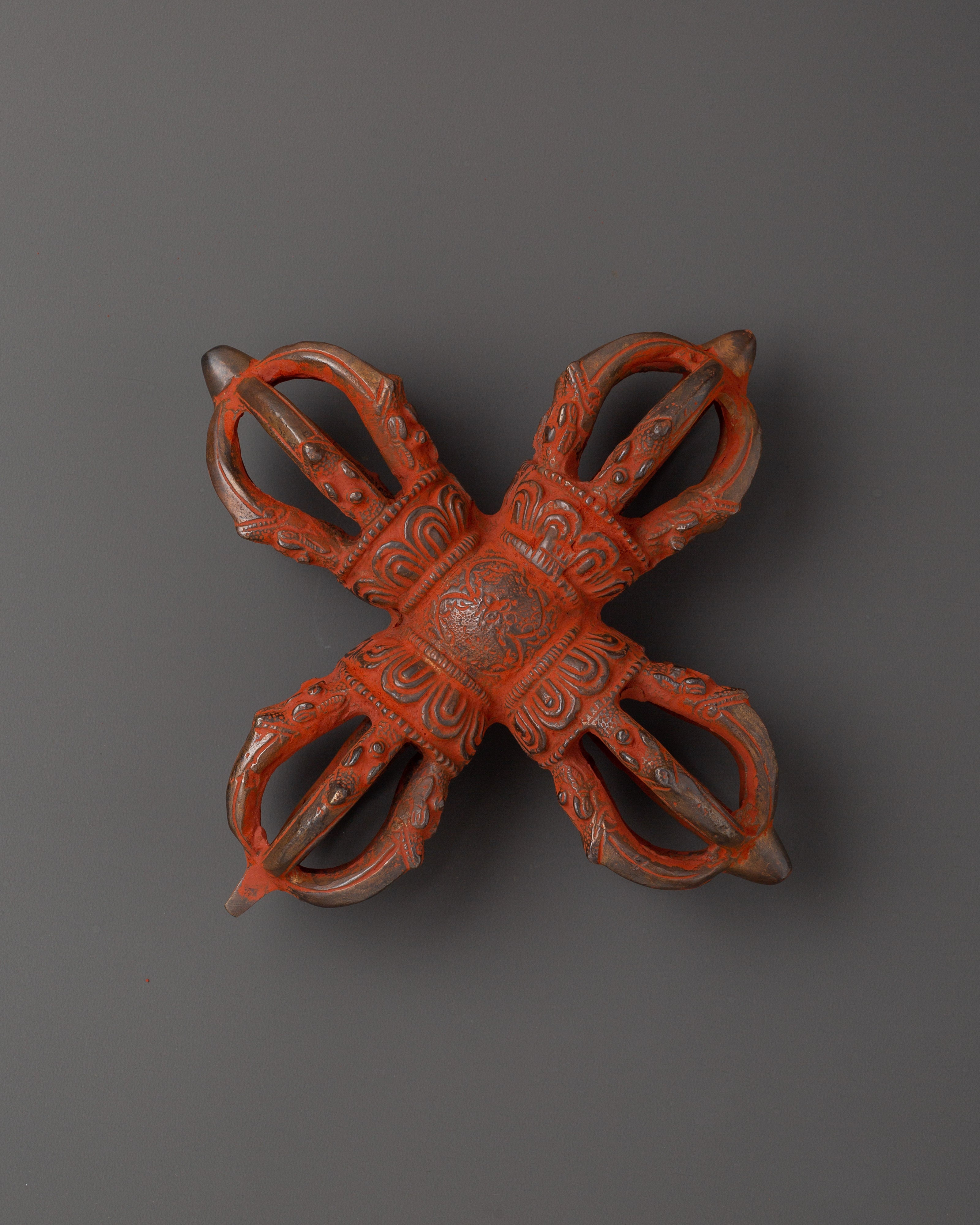 Sacred Oxidized Brass Vishwo Vajra | Double Dorje Emblem