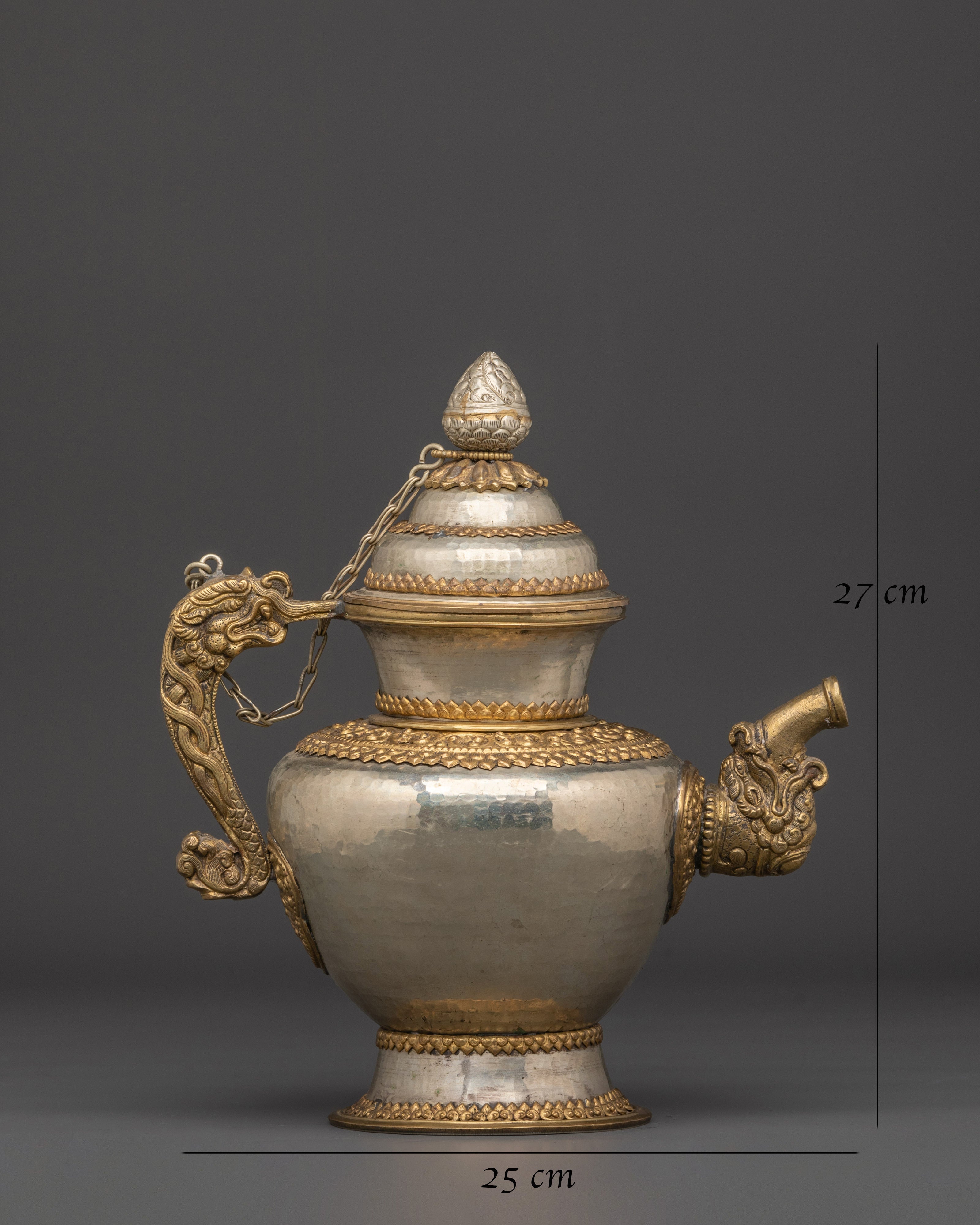 Brass Tea Pot with Motif Handle | Spiritual Decor & Ritual Offering Vessel