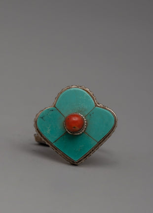 Silver Coral and Turquoise Ring | Unique Artisan Jewelry