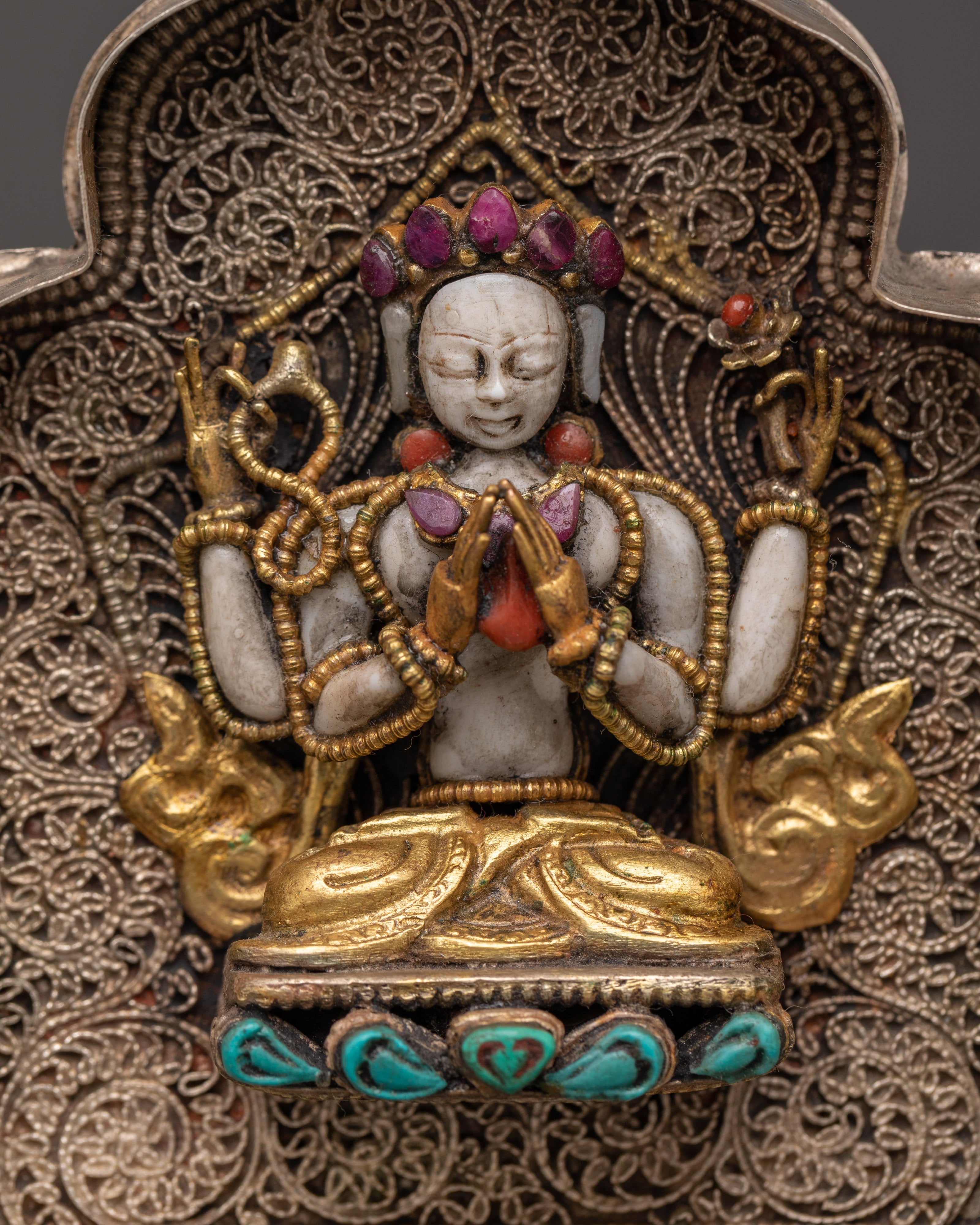 Silver Gold-Plated Ghau Box | Spiritual Shrine Artifact